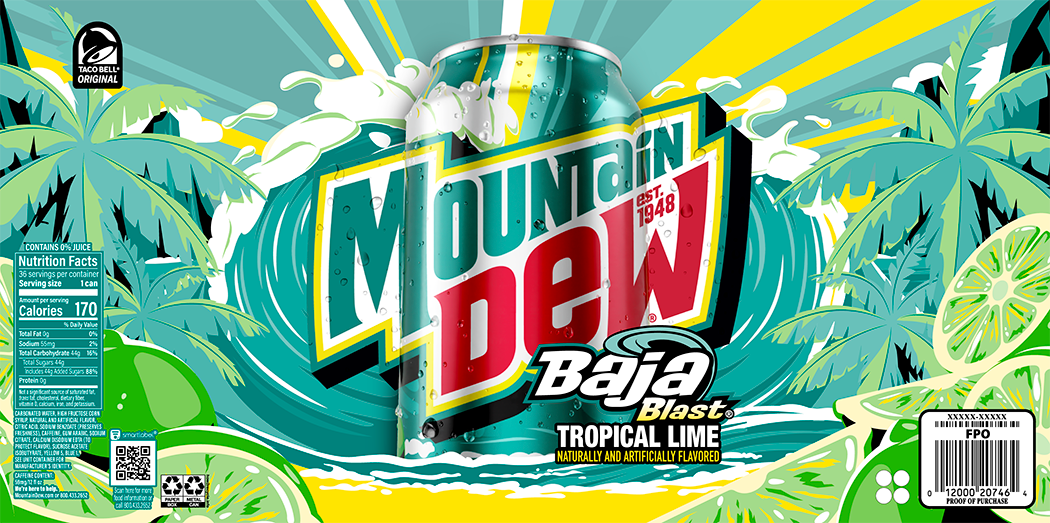 Mountain Dew, Baja Blast, Tropical Lime Naturally And Artificially Flavored Dew thumbnail