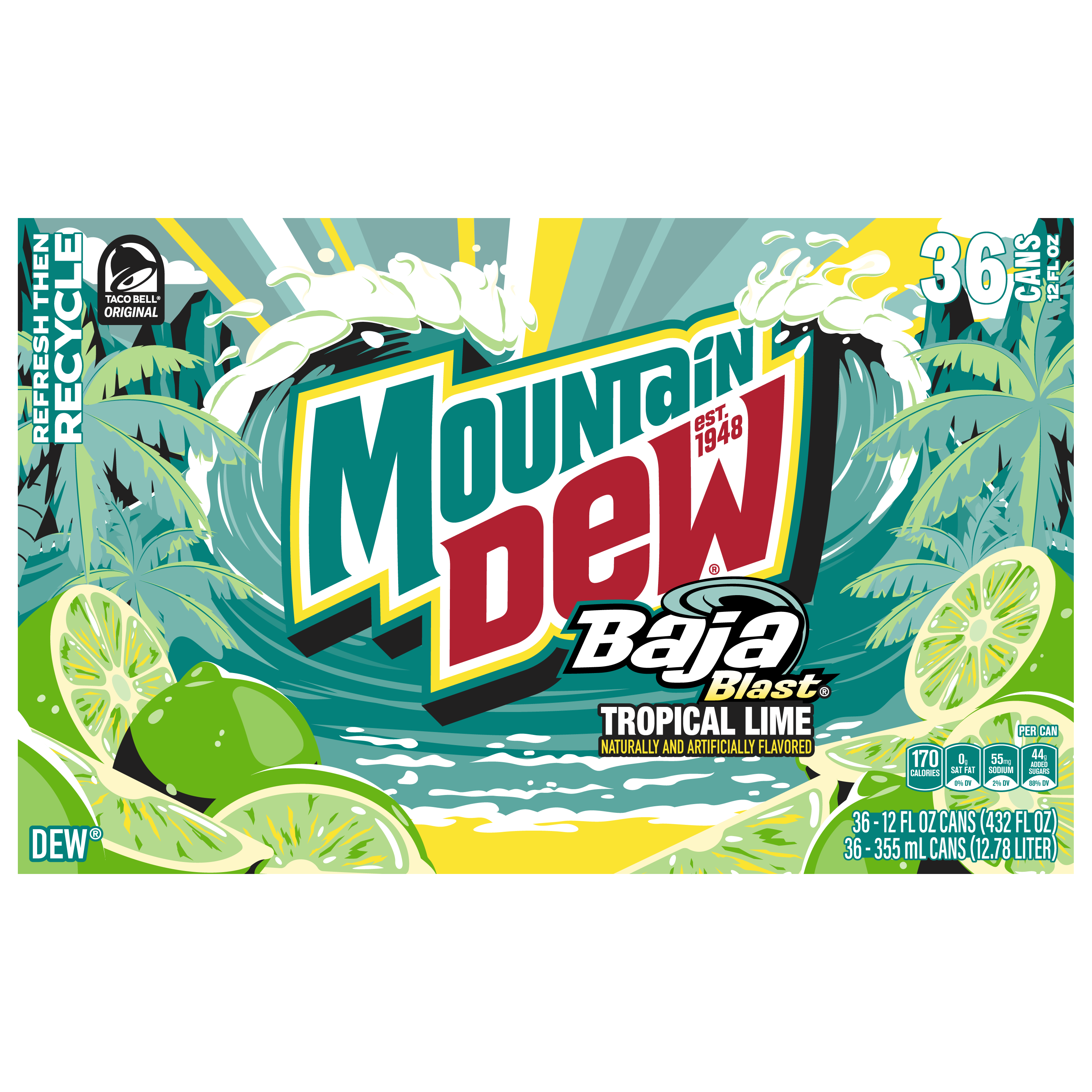 Mountain Dew, Baja Blast, Tropical Lime Naturally And Artificially Flavored Dew thumbnail