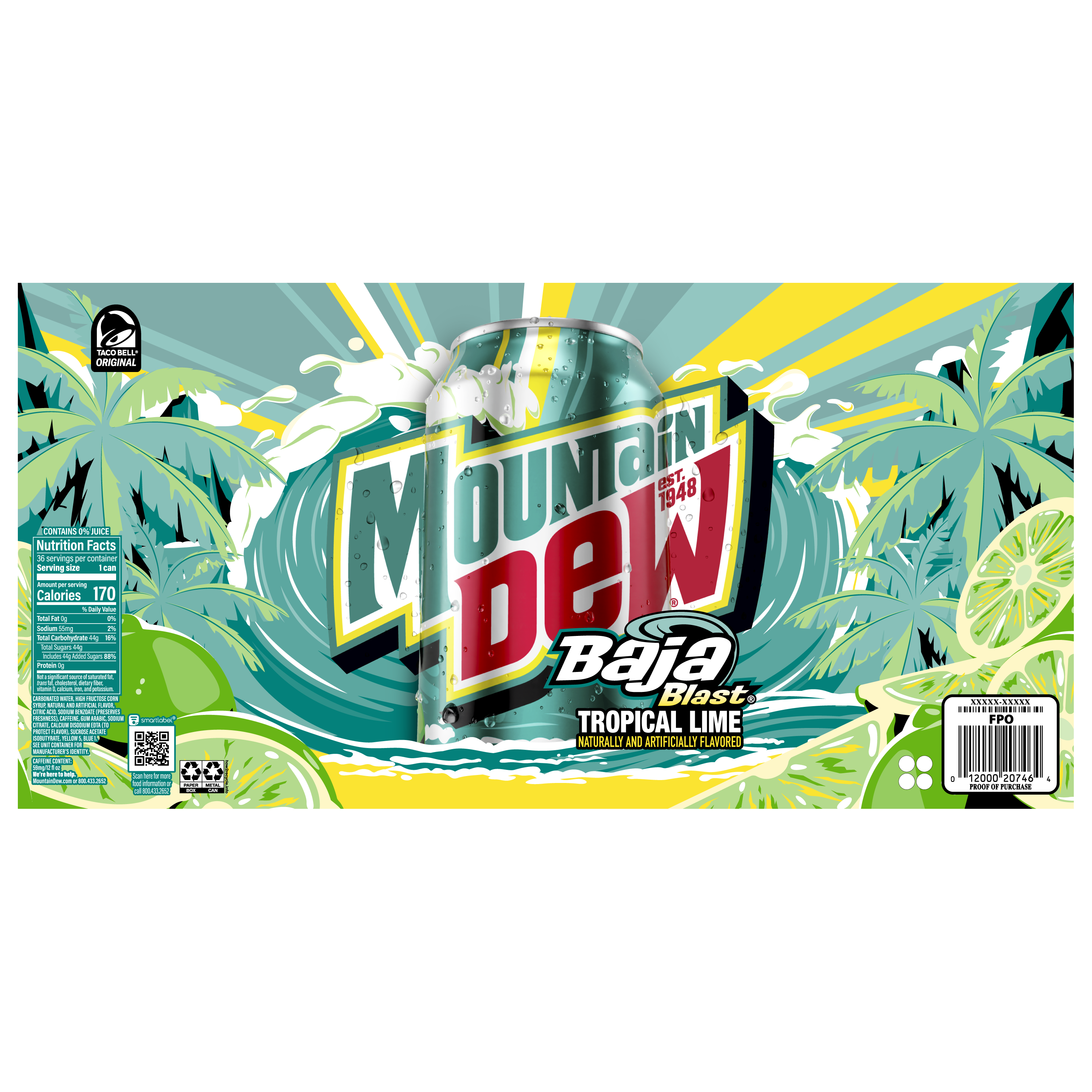 Mountain Dew, Baja Blast, Tropical Lime Naturally And Artificially Flavored Dew thumbnail