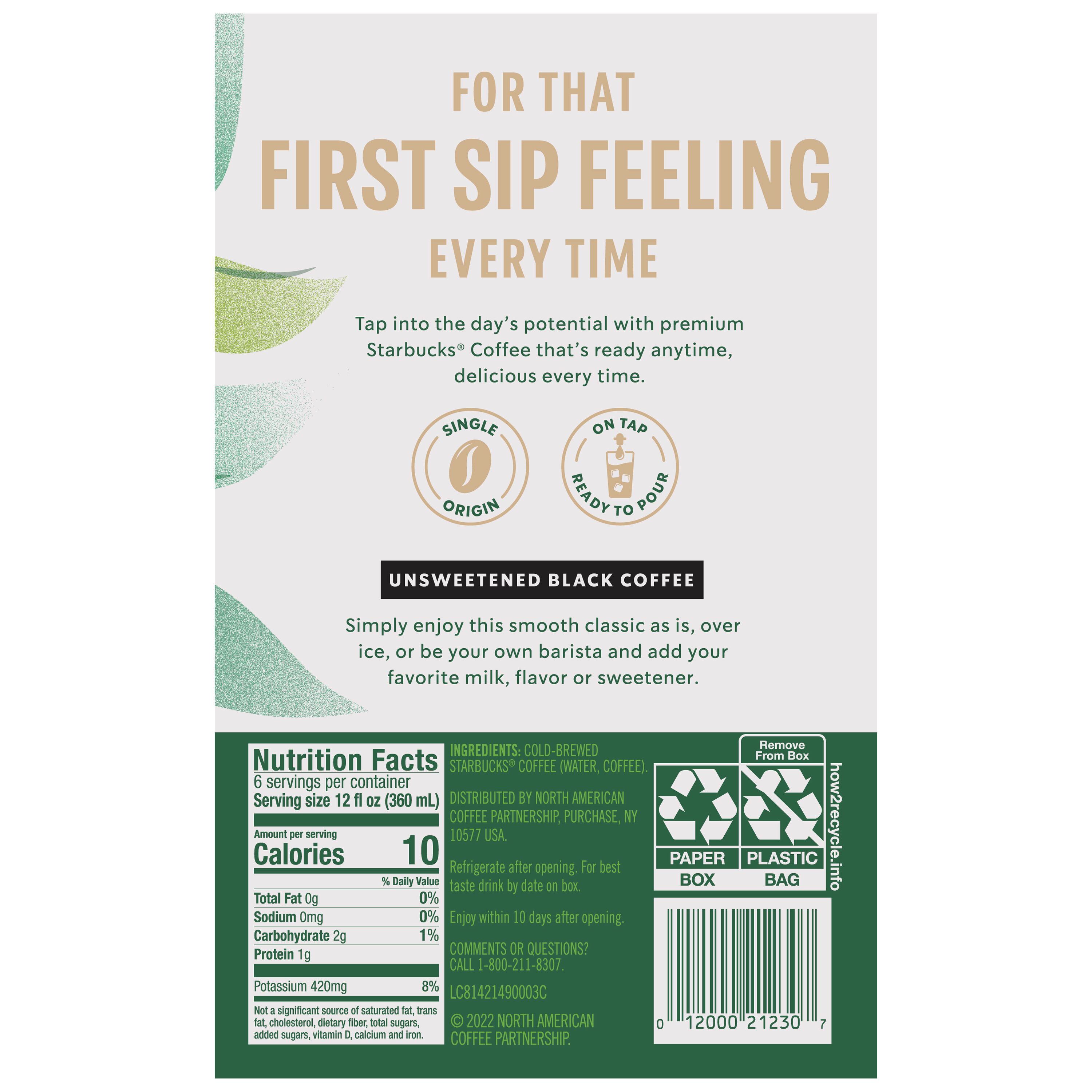 Starbucks, Cold & Crafted, Unsweetened Black Coffee, Premium Coffee Drink thumbnail