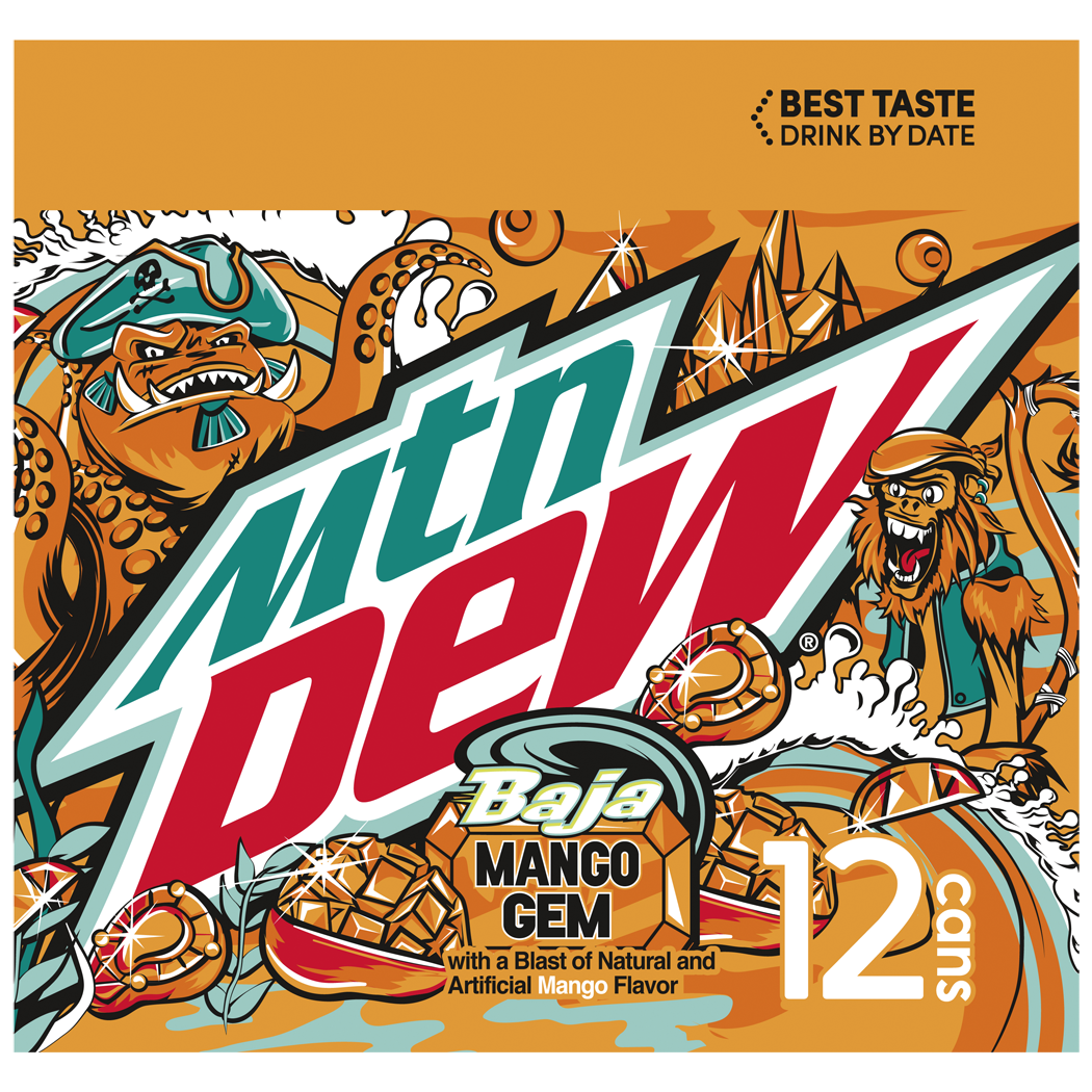 Mountain Dew, Baja Mango Gem, Dew With A Blast Of Natural And Artificial Mango Flavor thumbnail