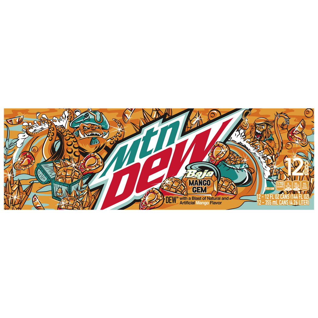 Mountain Dew, Baja Mango Gem, Dew With A Blast Of Natural And Artificial Mango Flavor thumbnail