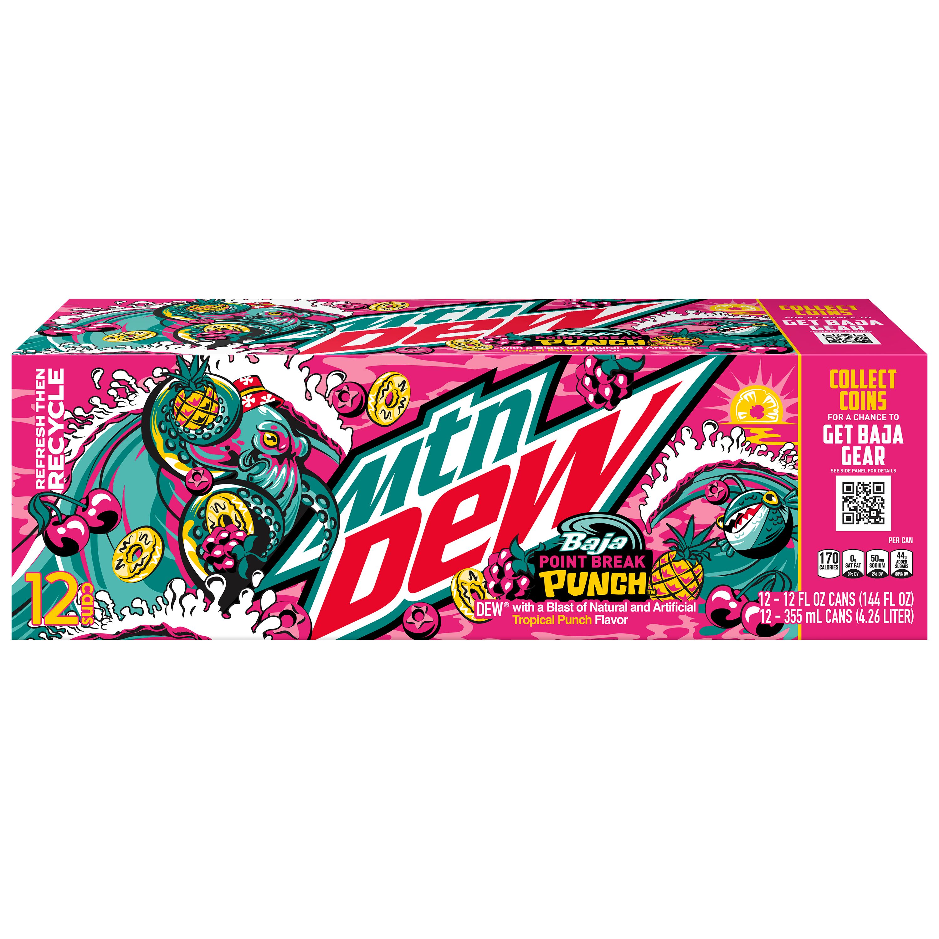 Mountain Dew, Baja Point Break Punch, Dew With A Blast Of Natural And Artificial Tropical Punch Flavor thumbnail
