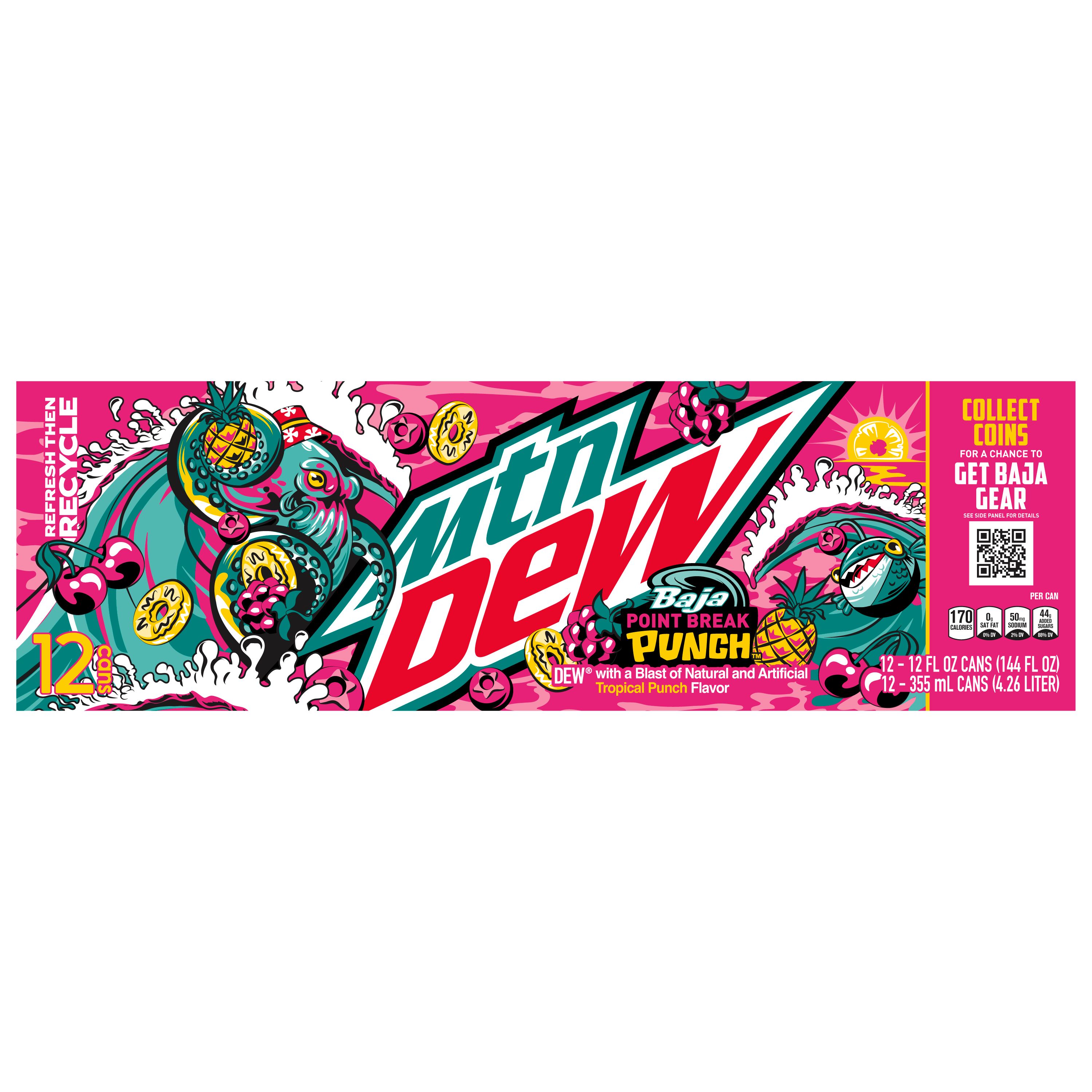 Mountain Dew, Baja Point Break Punch, Dew With A Blast Of Natural And Artificial Tropical Punch Flavor