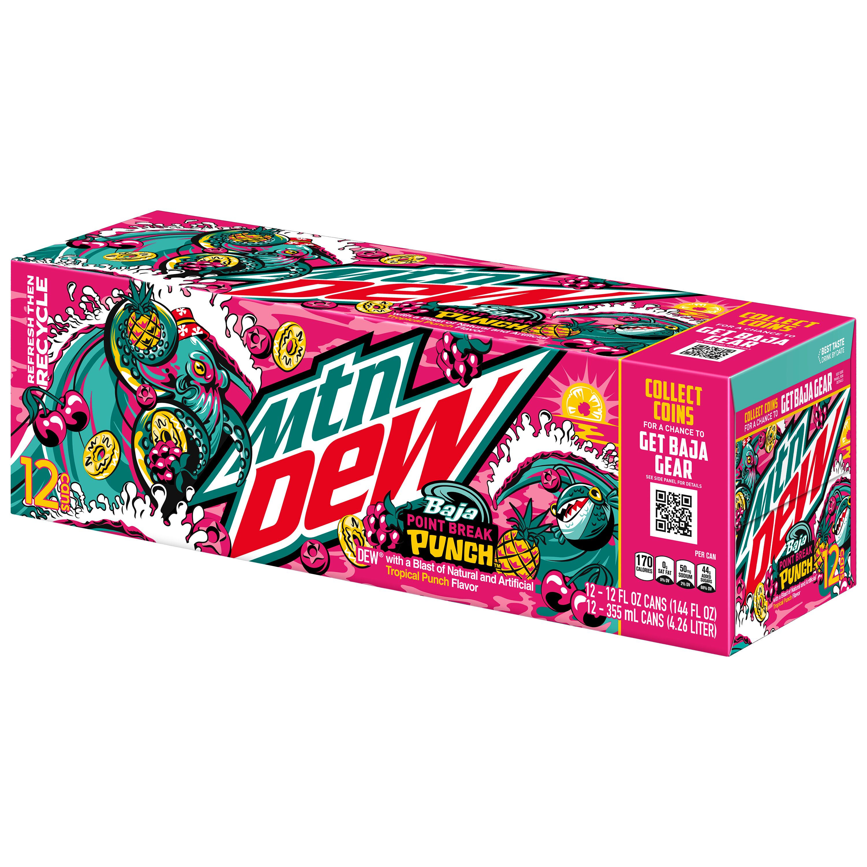 Mountain Dew, Baja Point Break Punch, Dew With A Blast Of Natural And Artificial Tropical Punch Flavor thumbnail