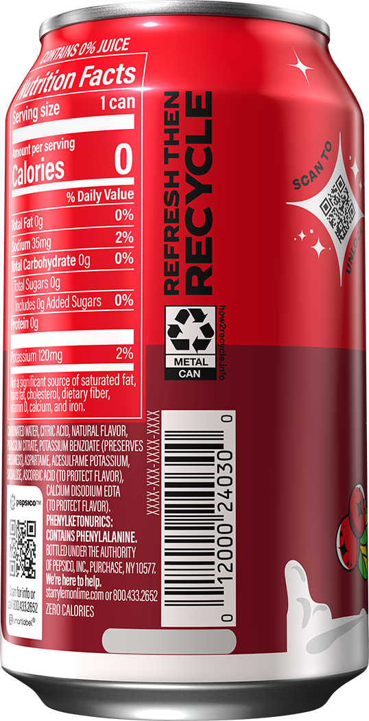 Starry, Zero Sugar, Cranberry Blizz, Lemon Lime Cranberry Flavored Soda thumbnail