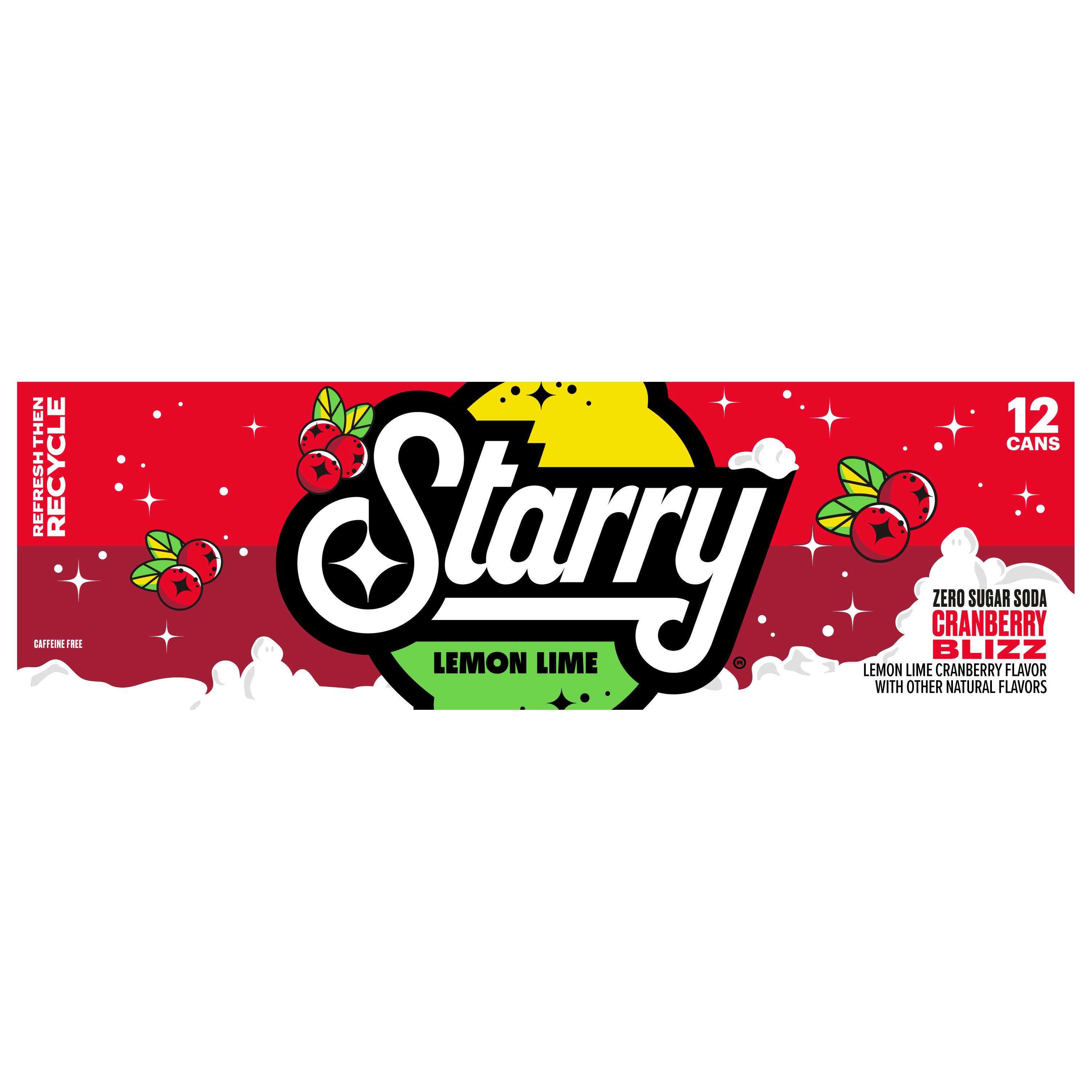 Starry, Zero Sugar, Cranberry Blizz, Lemon Lime Cranberry Flavored Soda