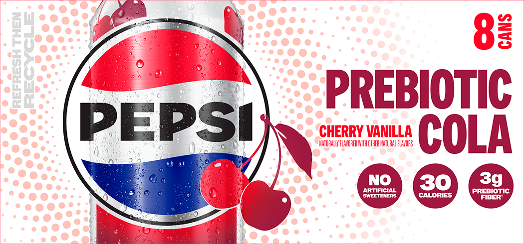 Pepsi, Cherry Vanilla Flavored, Prebiotic Cola thumbnail