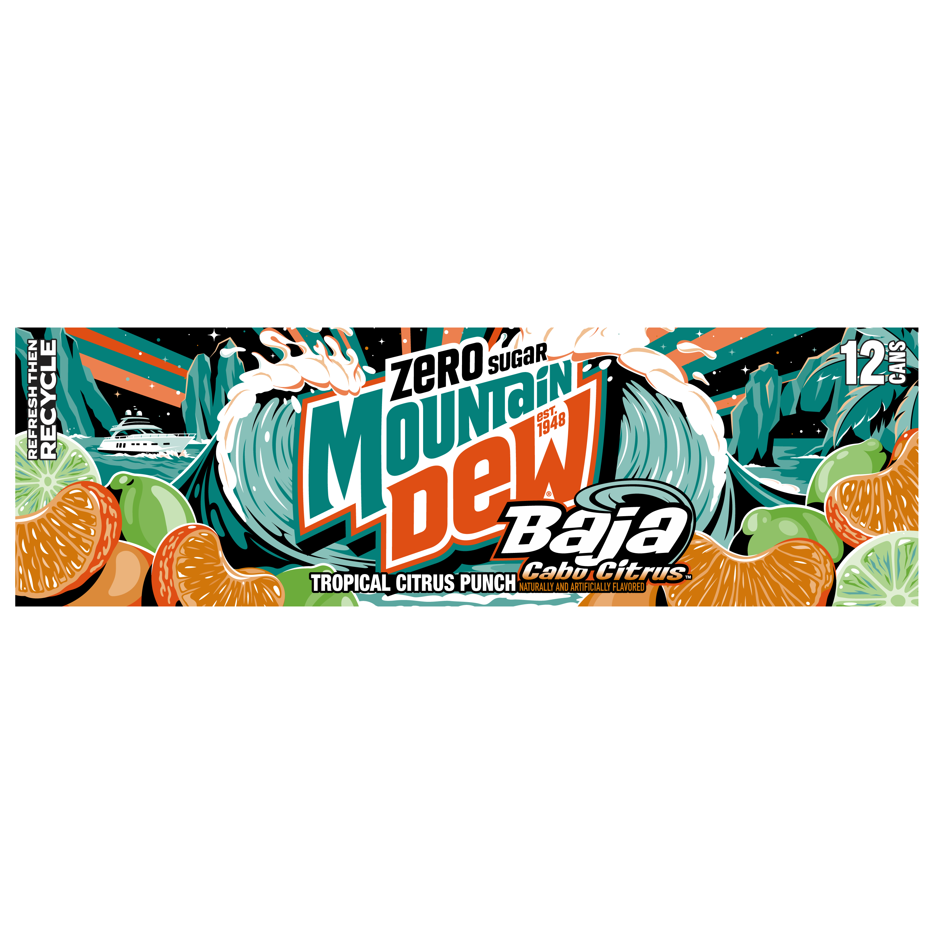 Mountain Dew, Zero Sugar, Baja Cabo Citrus, Tropical Citrus Punch Naturally And Artificially Flavored, Zero Sugar Dew