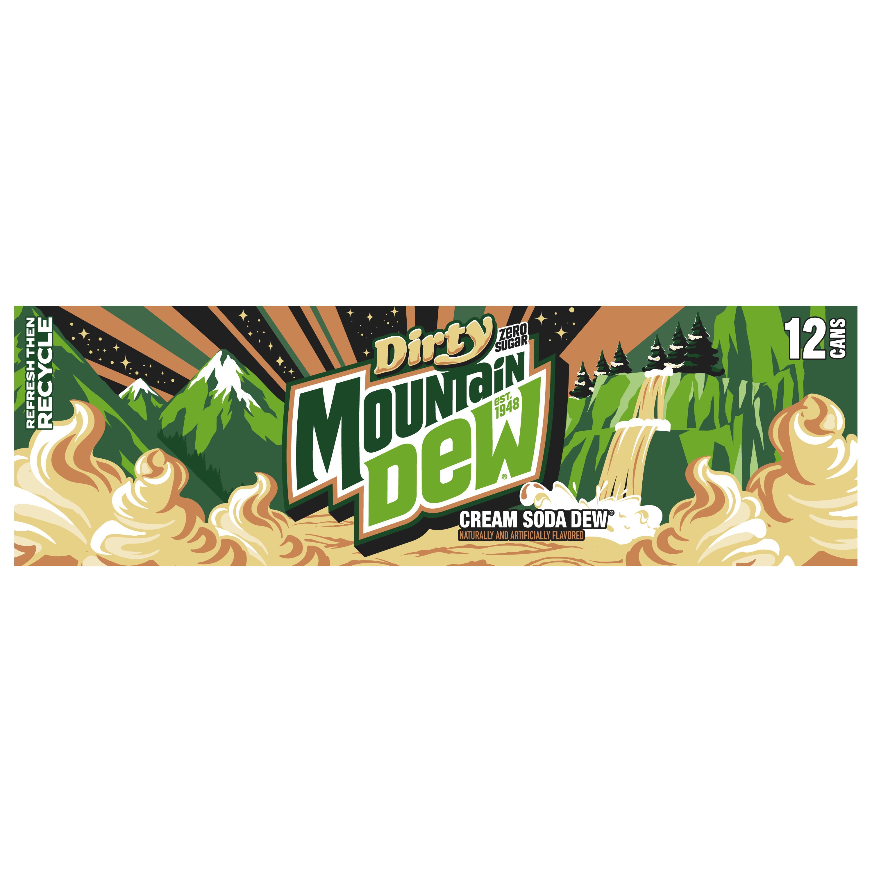 Dirty Mountain Dew, Zero Sugar, Cream Soda Dew Naturally And Artificially Flavored