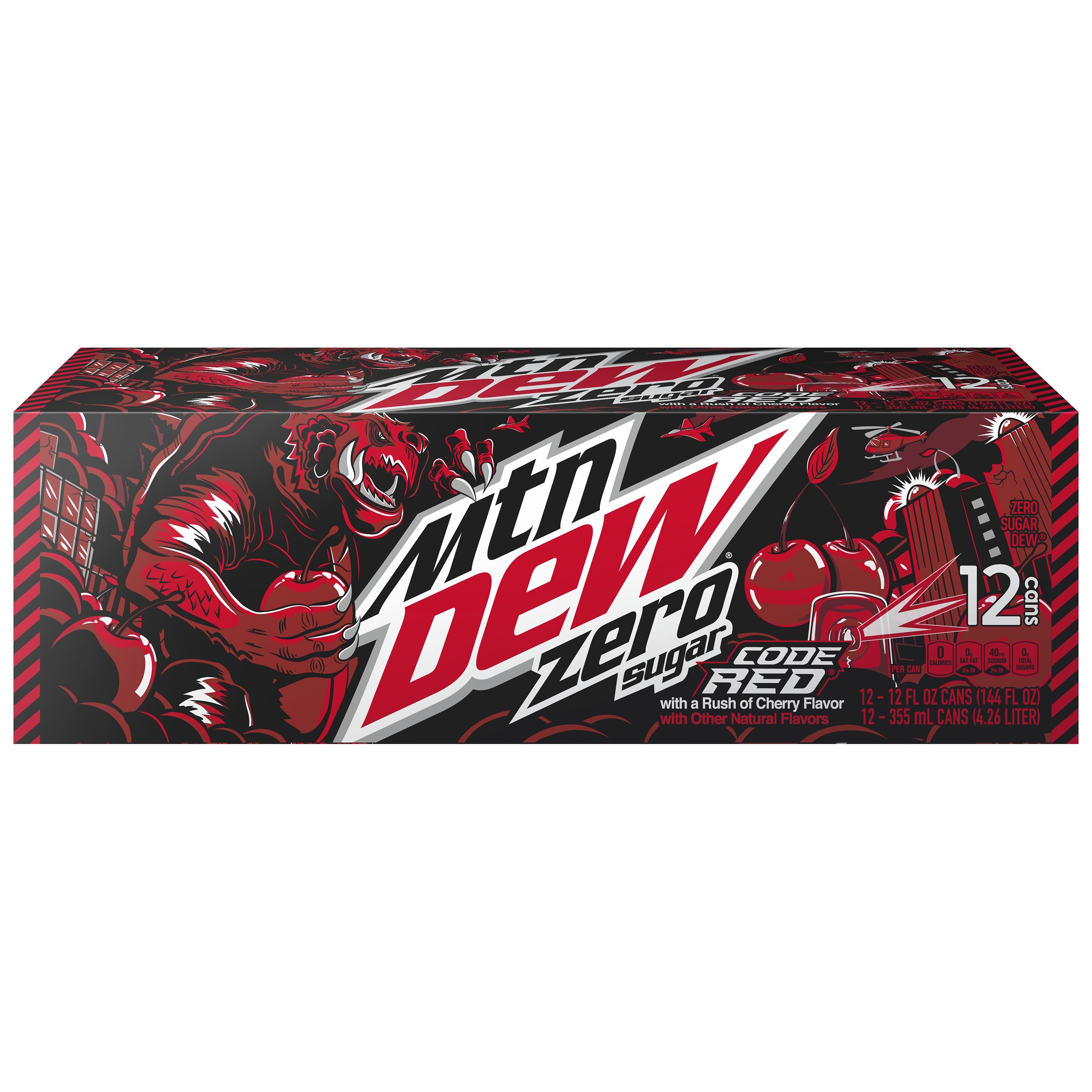 Mountain Dew, Zero Sugar, Code Red, With A Rush Of Cherry Flavor, Zero Sugar Dew