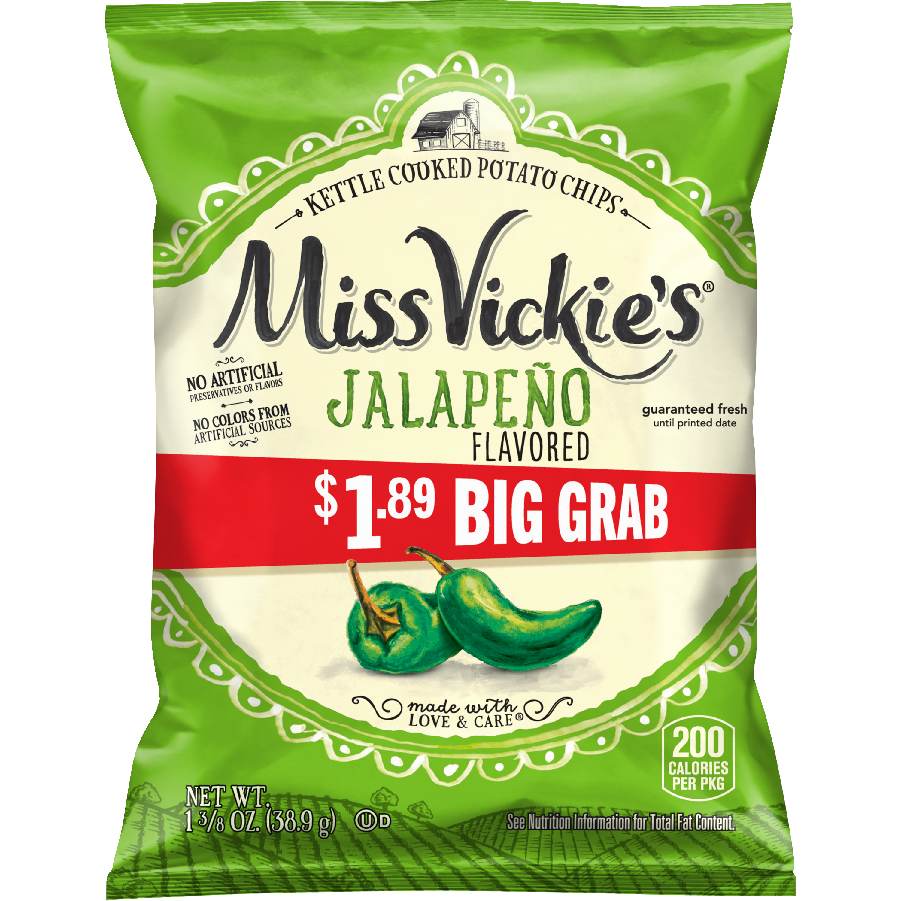 Miss Vickie's, Jalapeno Flavored, Kettle Cooked Potato Chips