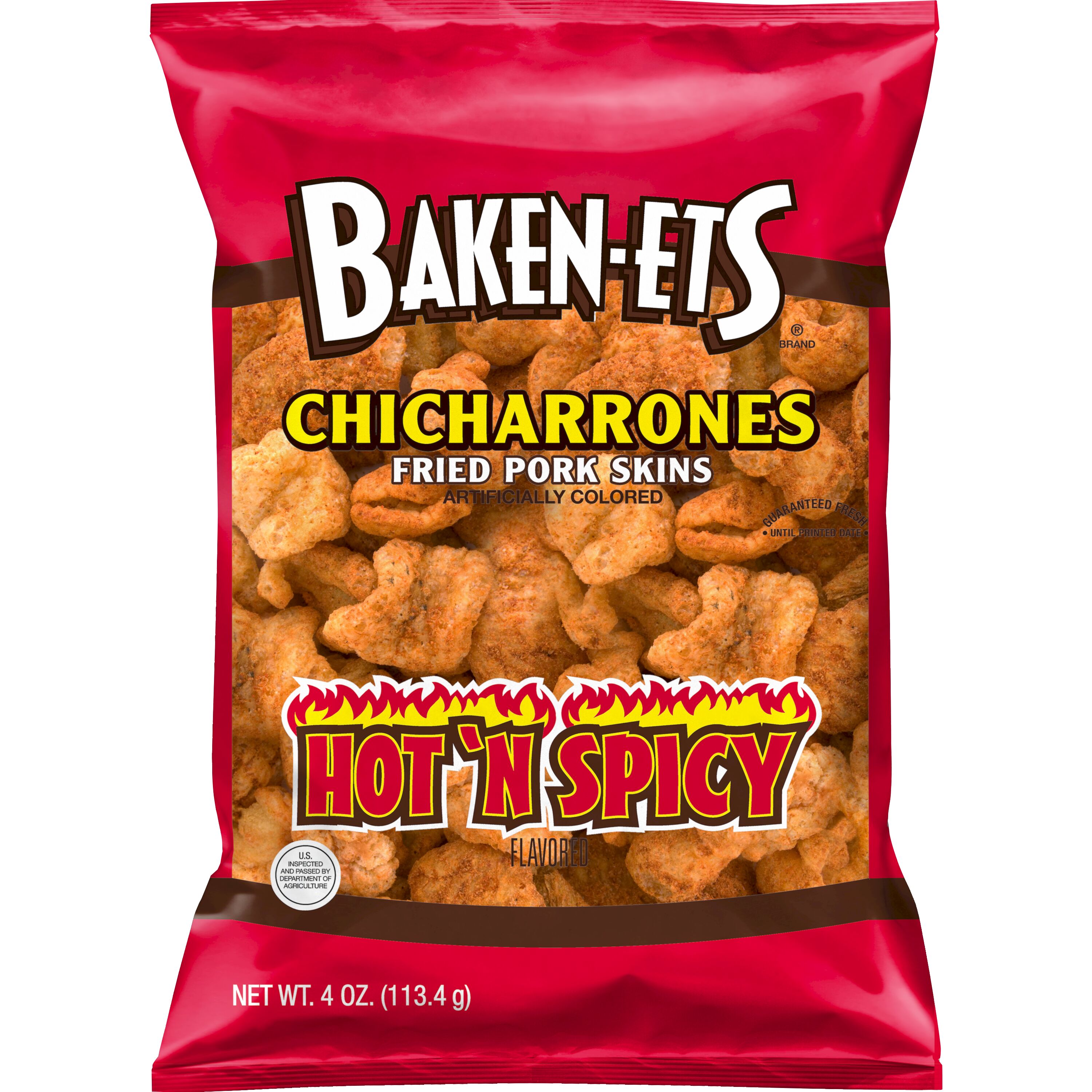 Baken-Ets, Hot'n Spicy Flavored, Fried Pork Skins