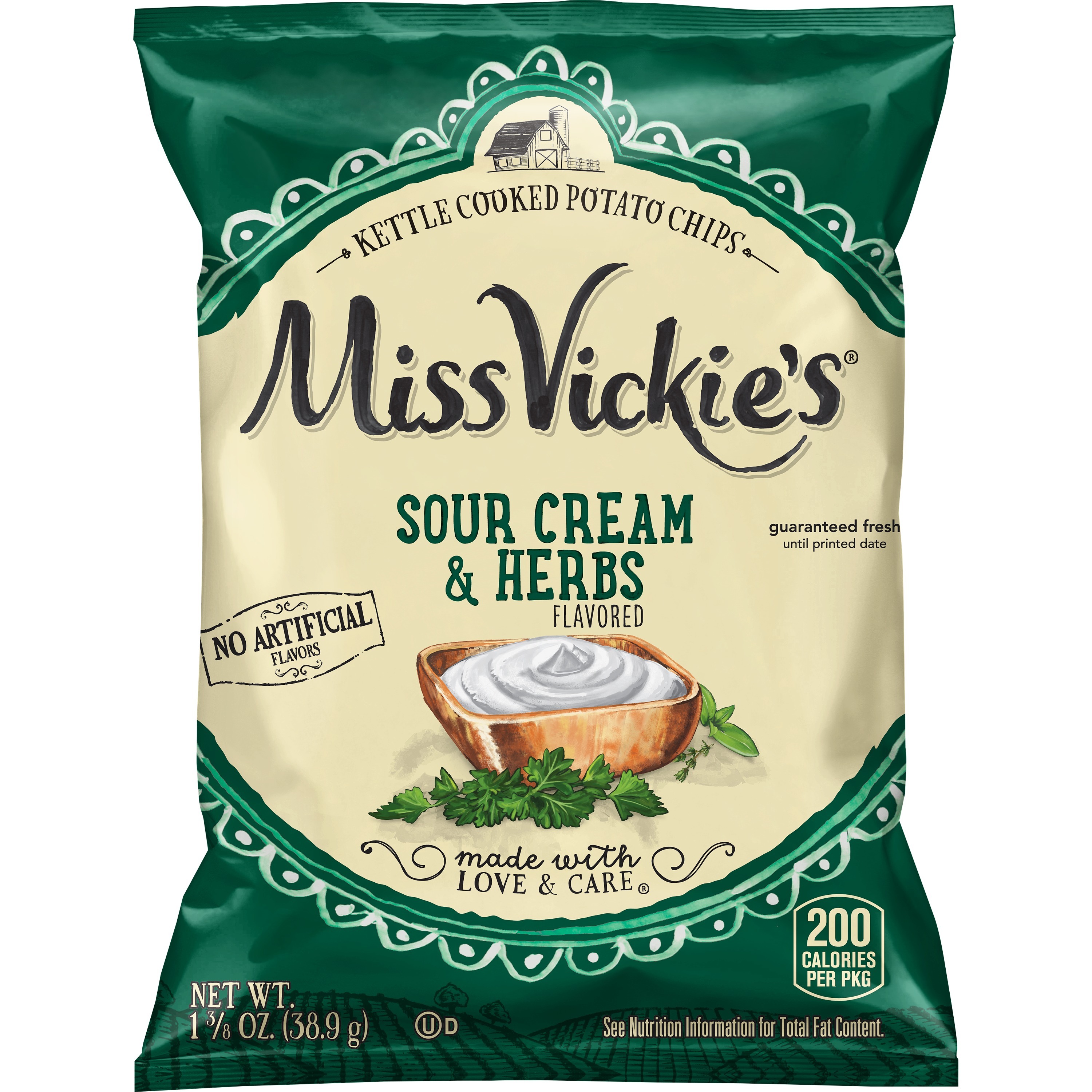 Miss Vickie's, Sour Cream & Herbs Flavored, Kettle Cooked Potato Chips