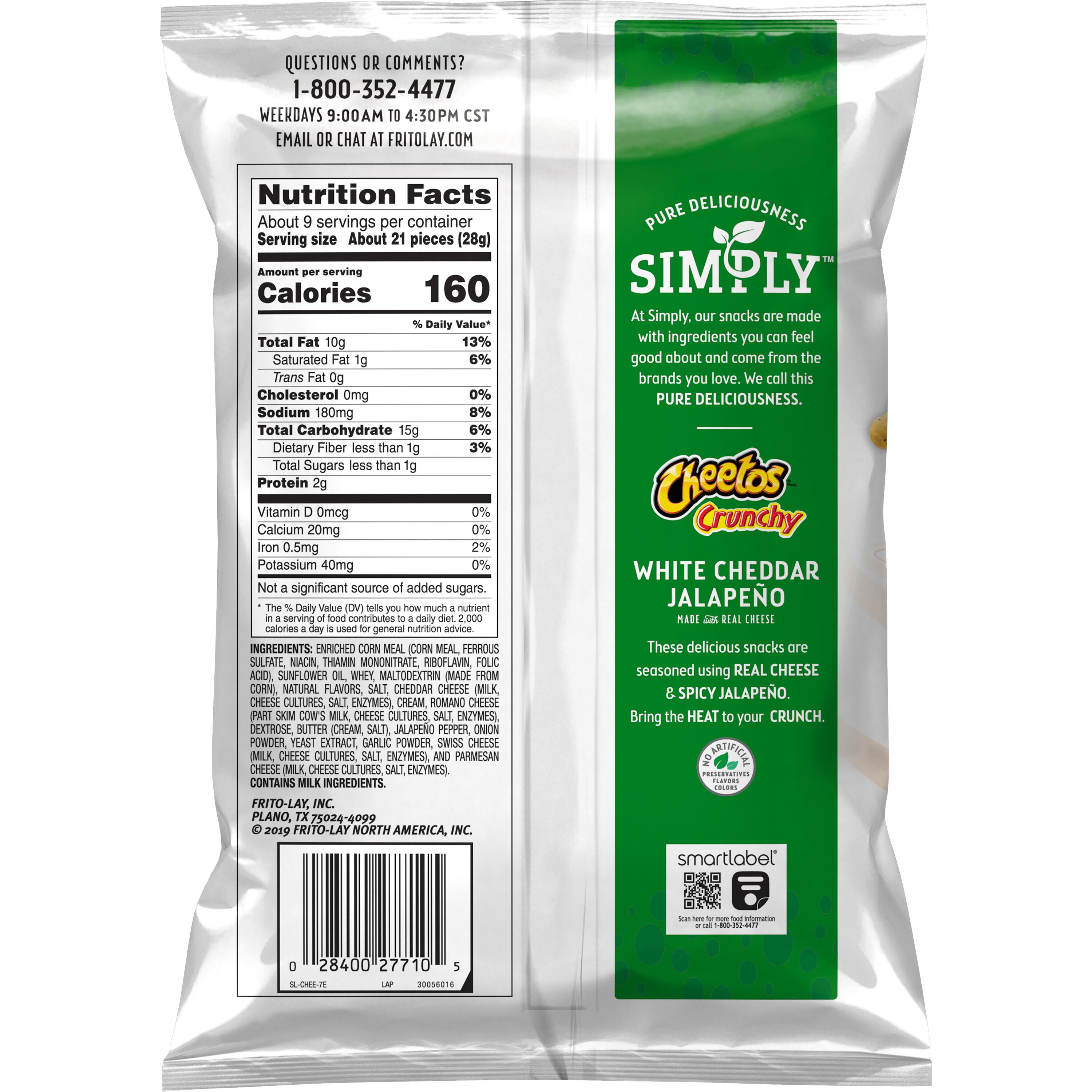 Cheetos, Simply, Crunchy, White Cheddar Jalapeno, Cheese Flavored Snacks thumbnail