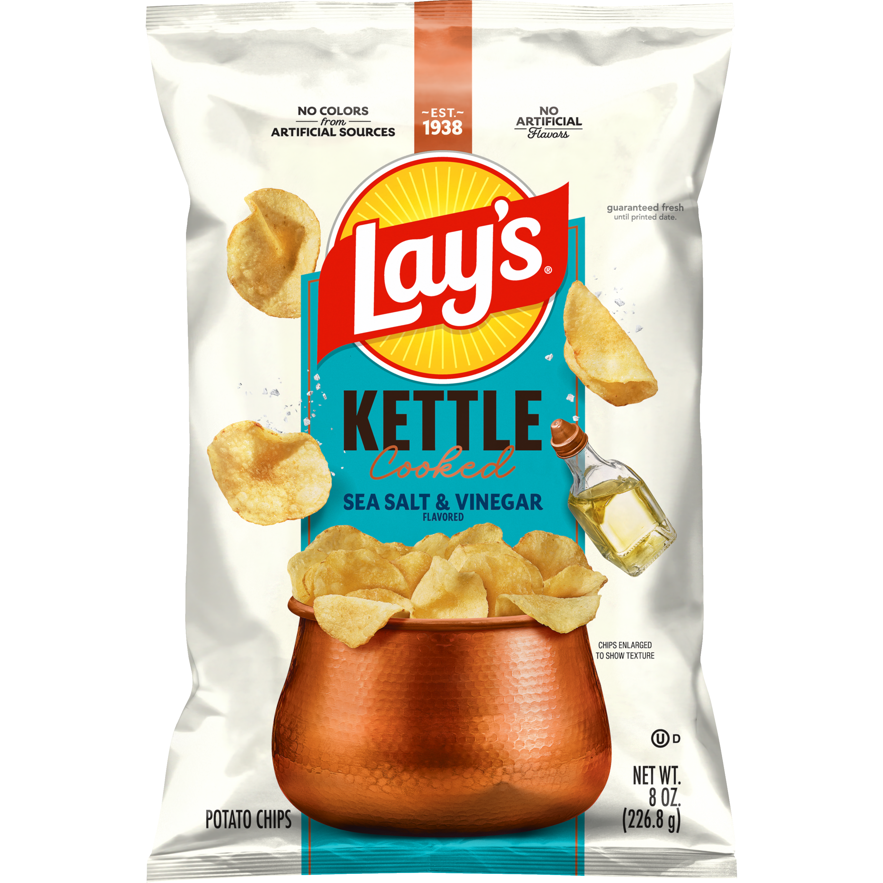 Lay's, Kettle Cooked, Sea Salt & Vinegar Flavored, Potato Chips