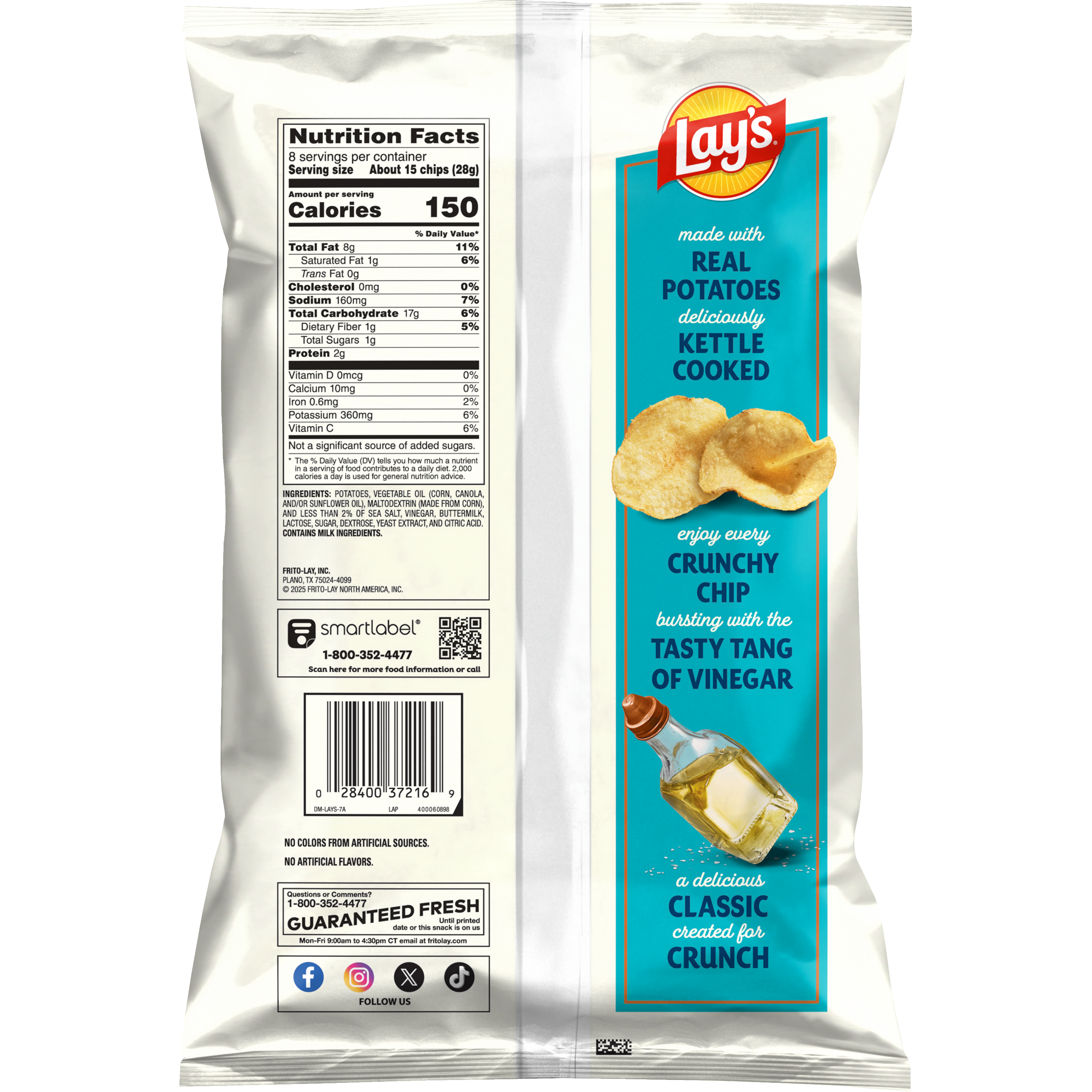 Lay's, Kettle Cooked, Sea Salt & Vinegar Flavored, Potato Chips thumbnail