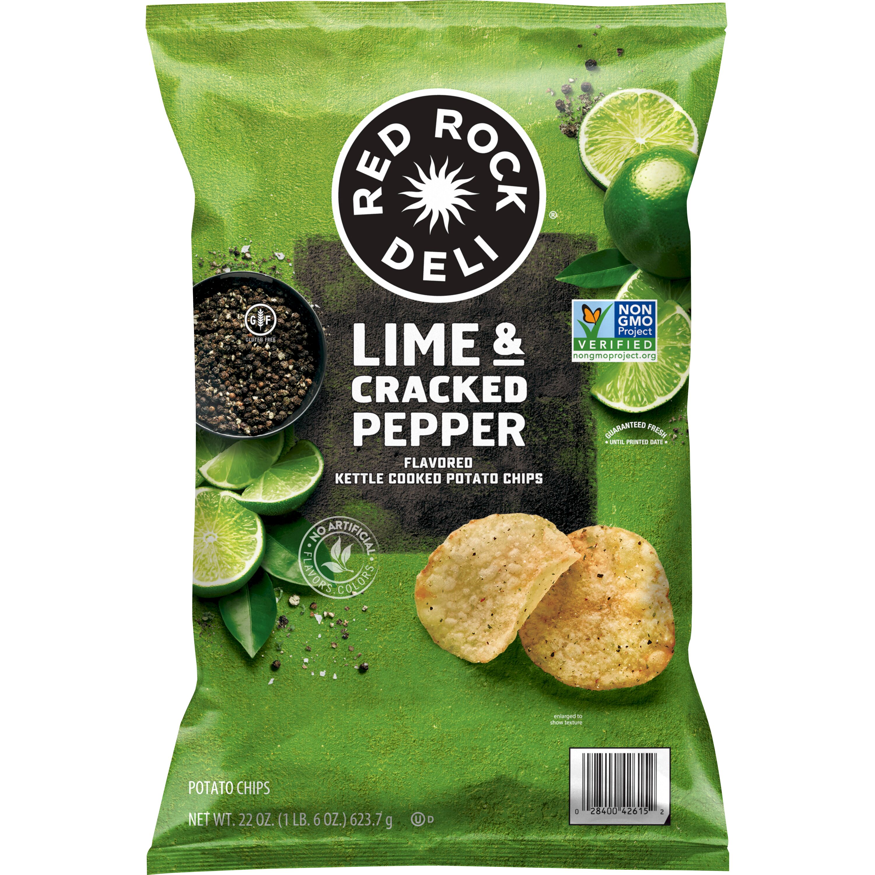 Red Rock Deli, Lime & Cracked Pepper Flavored, Kettle Cooked Potato Chips