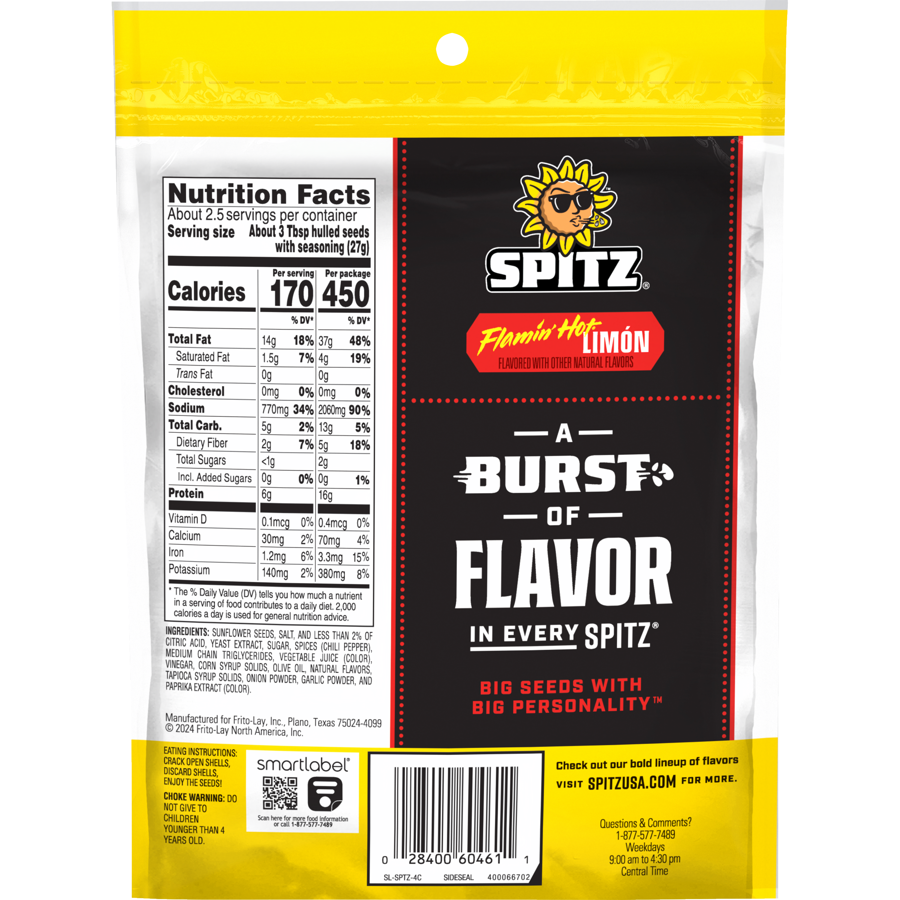 Spitz, Flamin' Hot Limon Flavored, Sunflower Seeds thumbnail