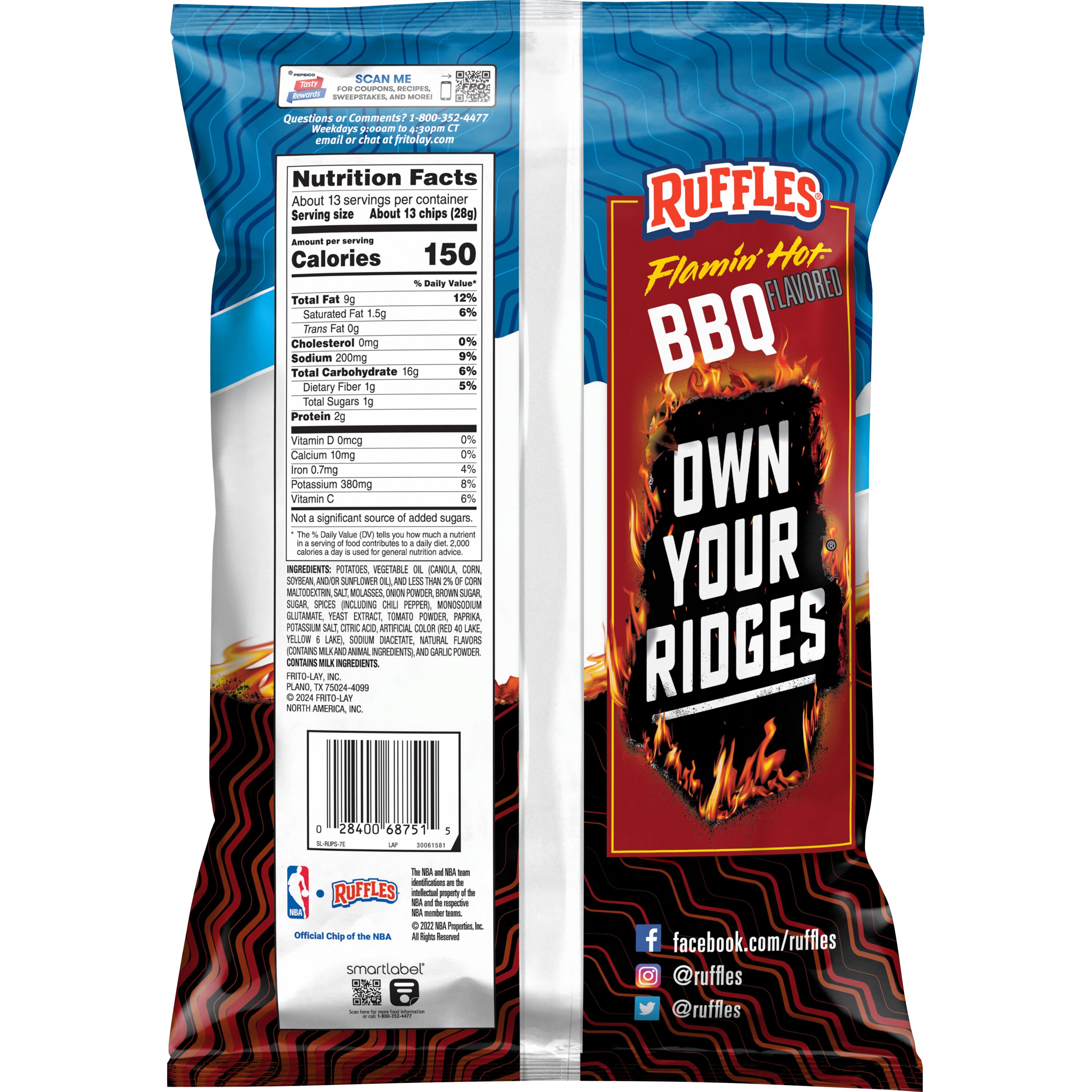 Ruffles, Party Size, Flamin' Hot BBQ Flavored, Potato Chips thumbnail