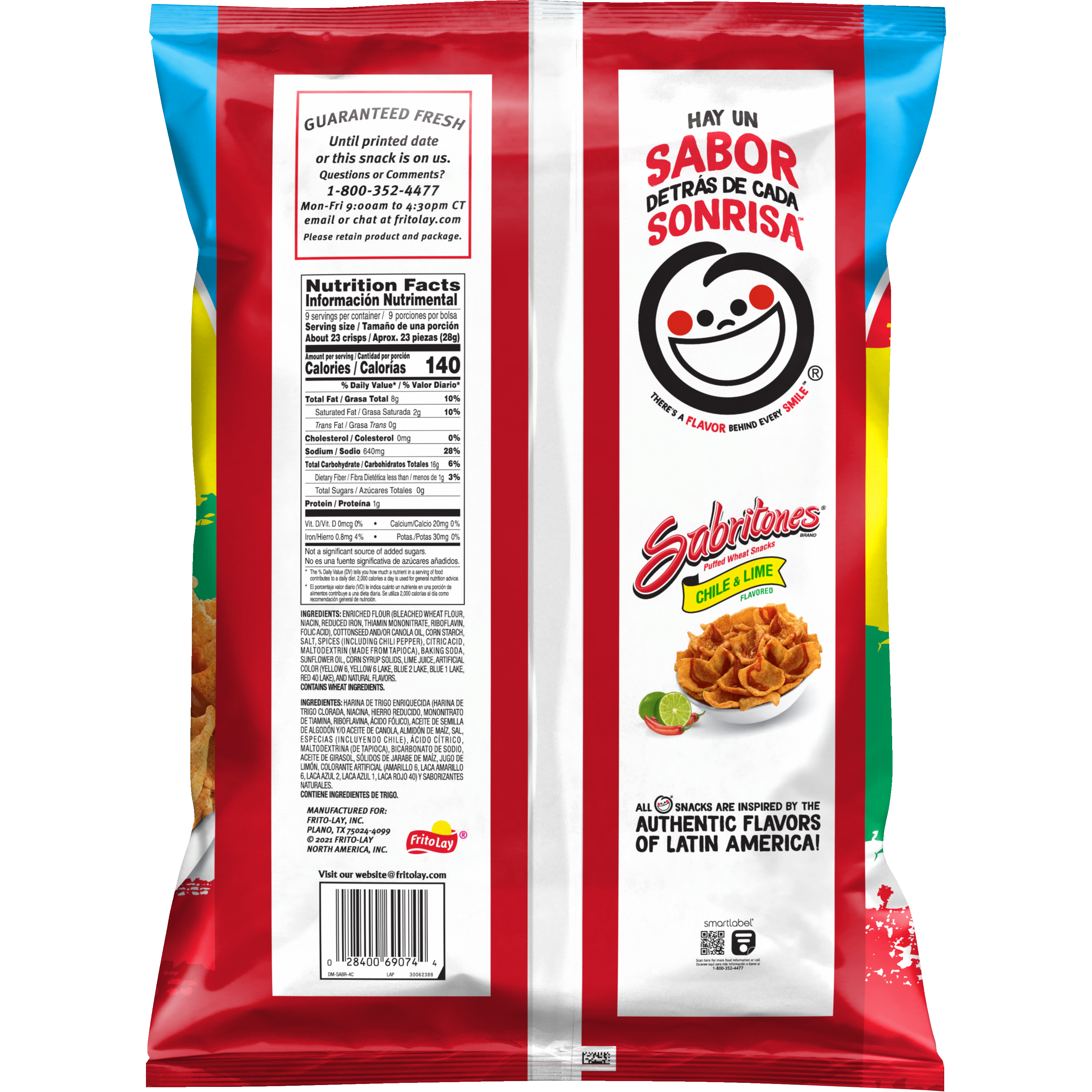 Sabritones, Chile & Lime Flavored, Puffed Wheat Snacks thumbnail