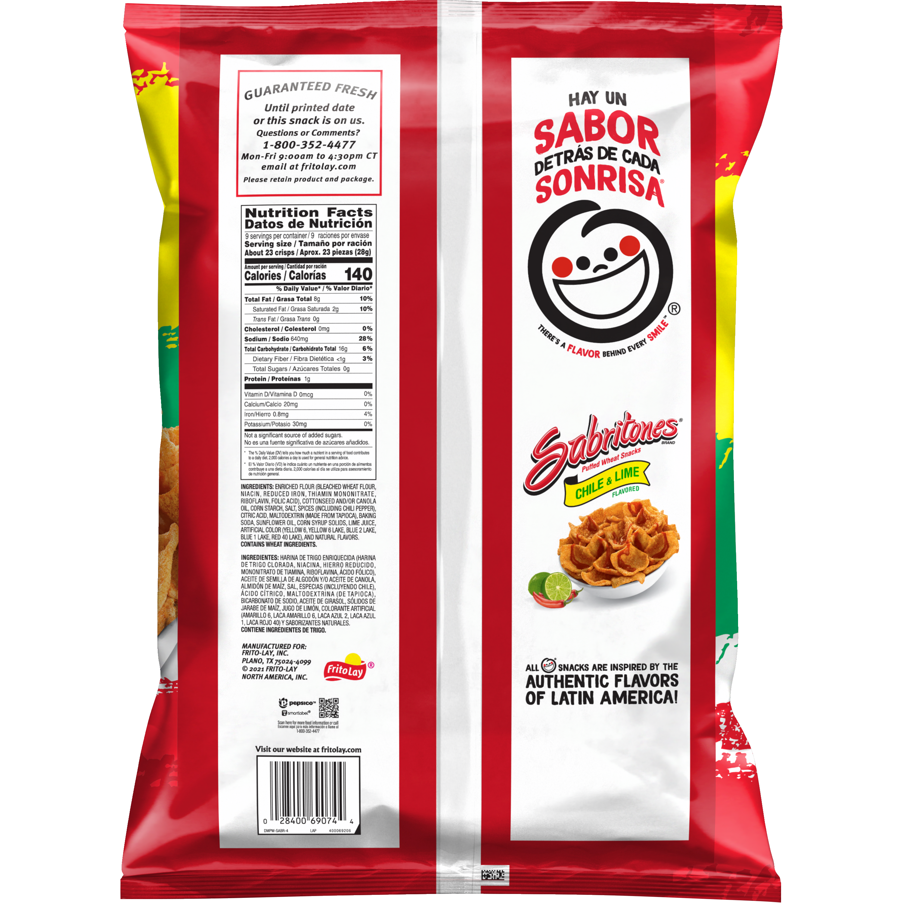 Sabritones, Chile & Lime Flavored, Puffed Wheat Snacks thumbnail