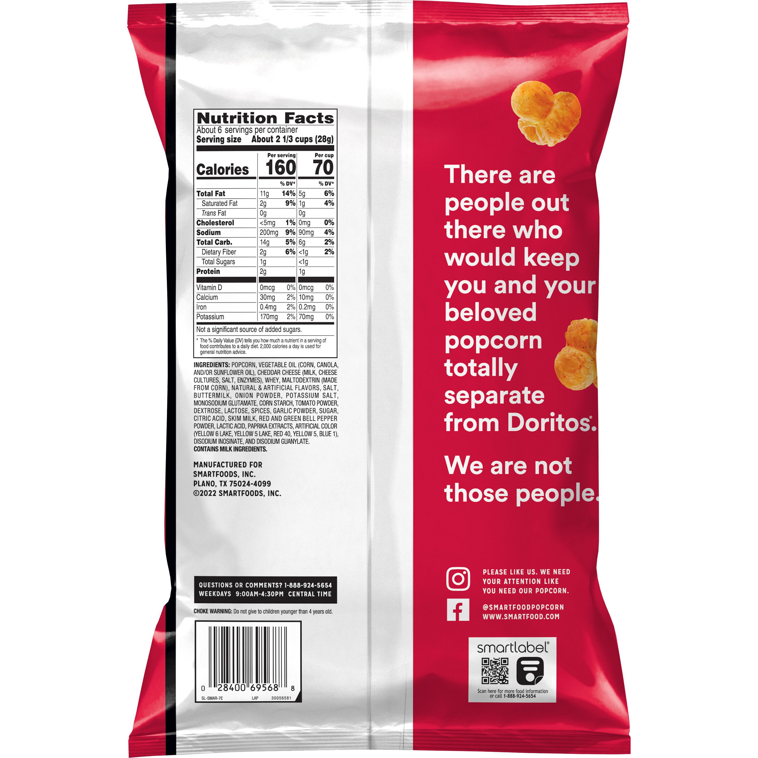 Smartfood, Doritos Nacho Cheese Flavored, Popcorn thumbnail