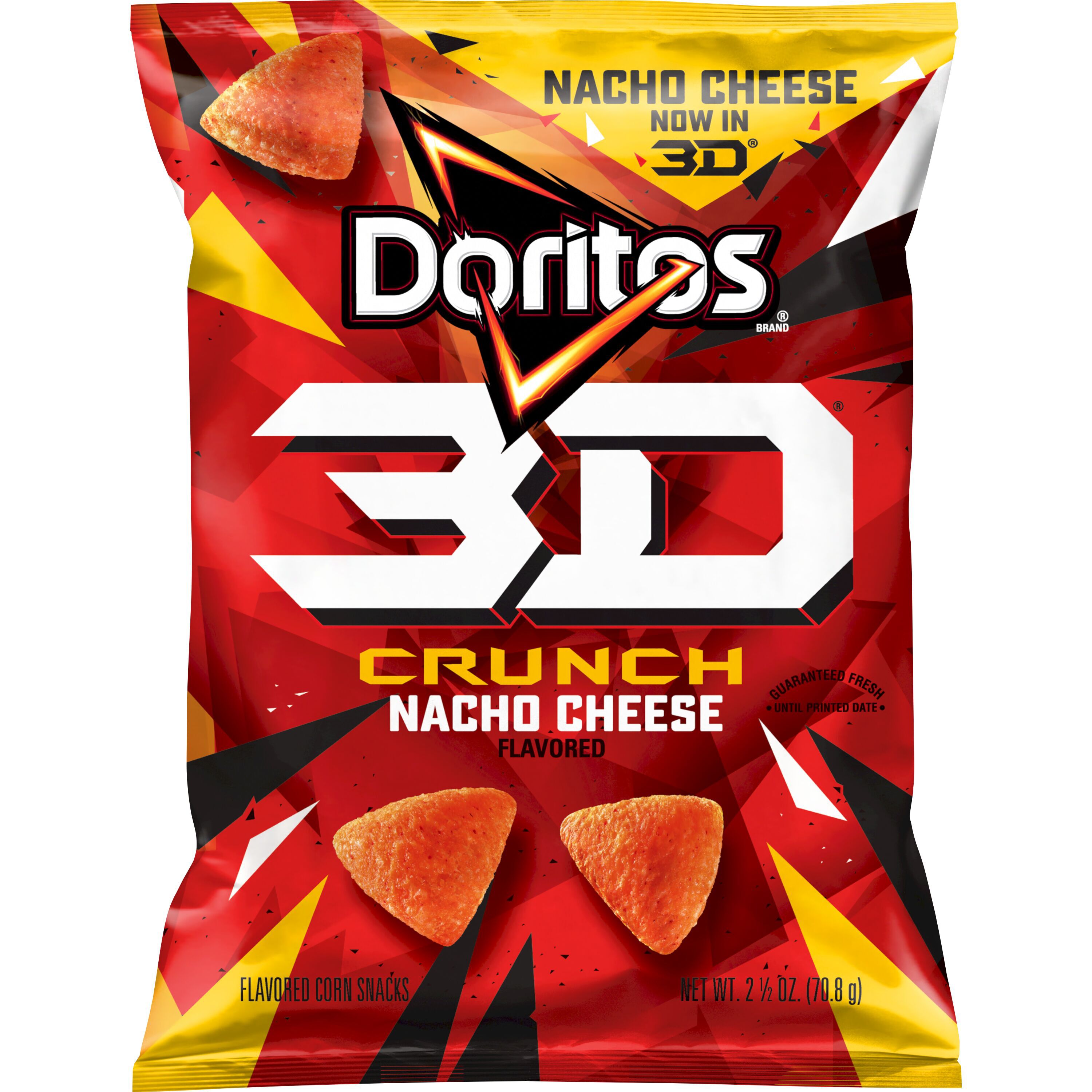 Doritos, 3D Crunch, Nacho Cheese Flavored, Corn Snacks