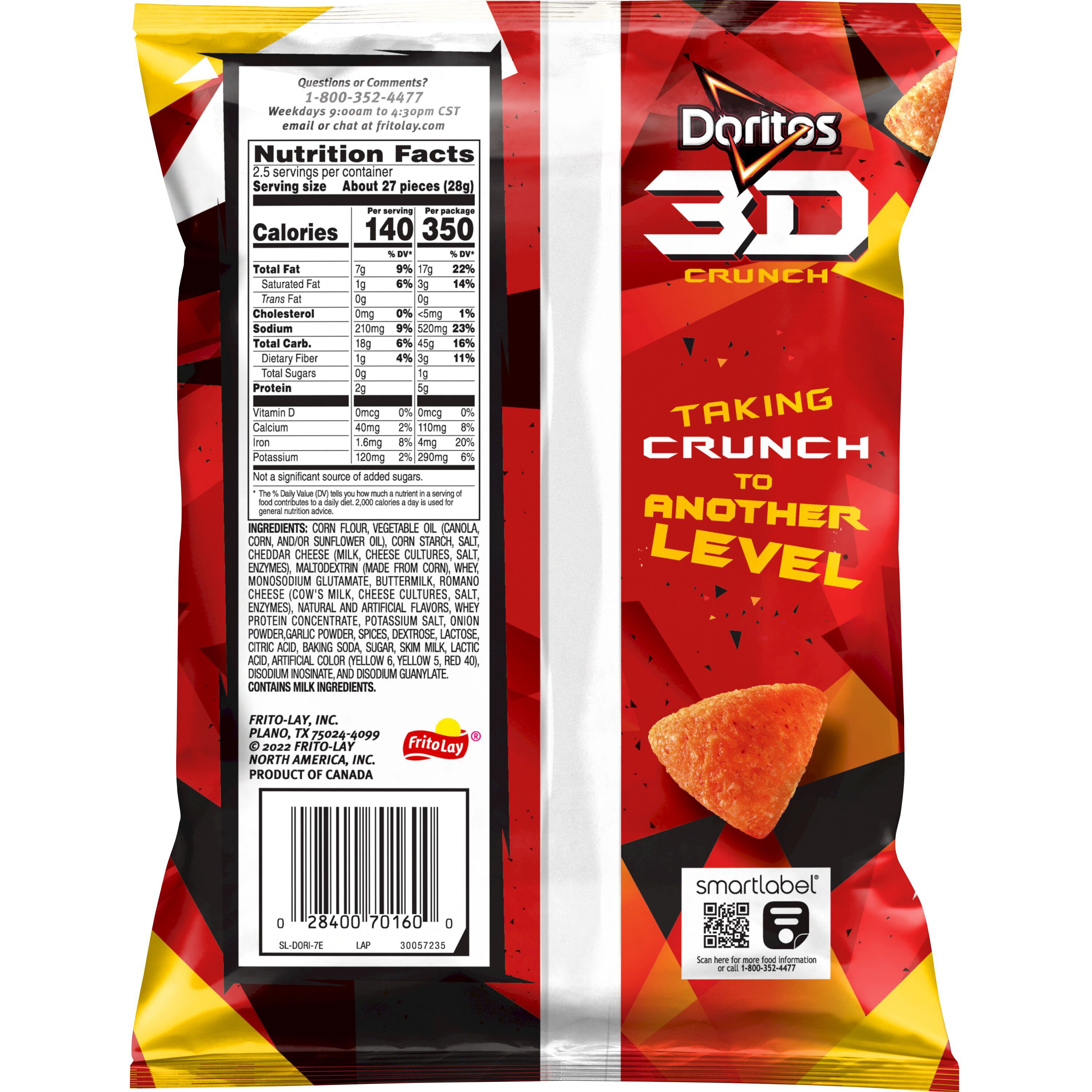 Doritos, 3D Crunch, Nacho Cheese Flavored, Corn Snacks thumbnail