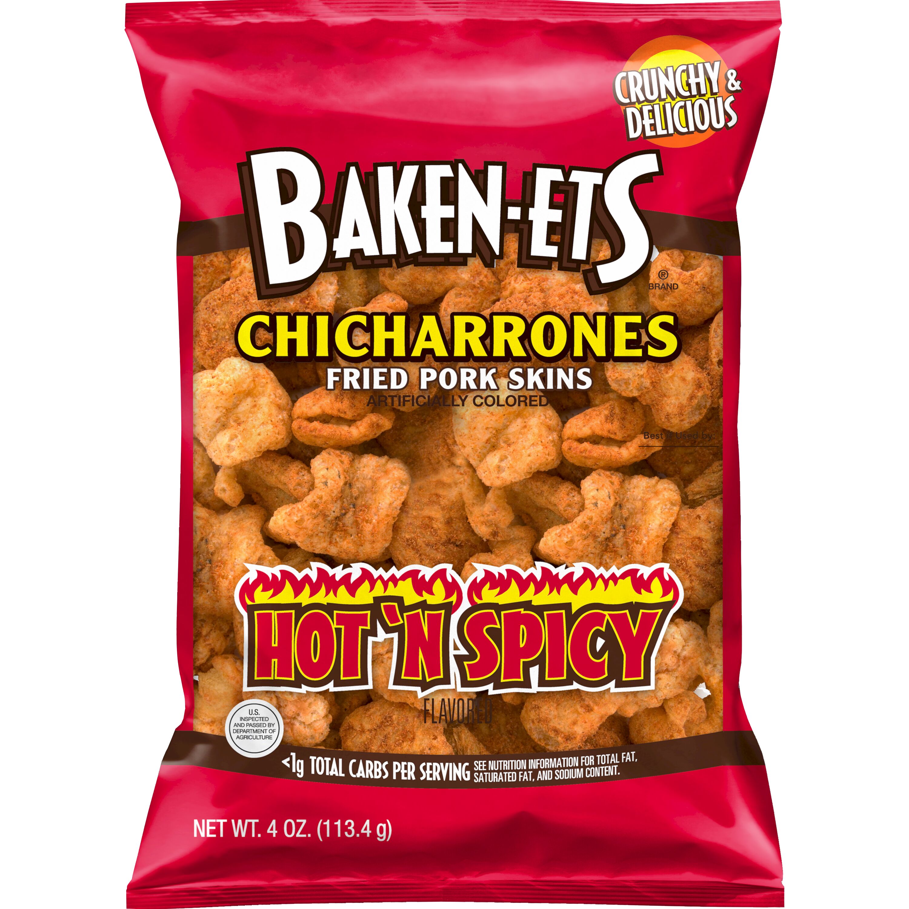 Baken-Ets, Hot'n Spicy Flavored, Fried Pork Skins