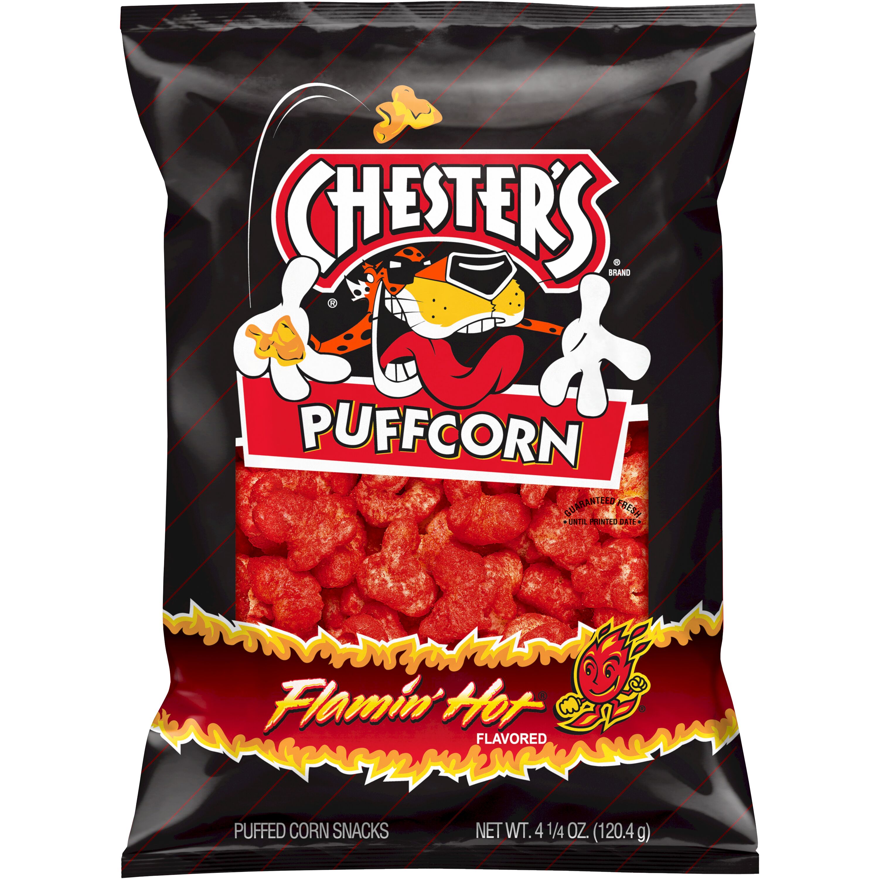 Chester's, Puffcorn, Flamin' Hot Flavored, Puffed Corn Snacks
