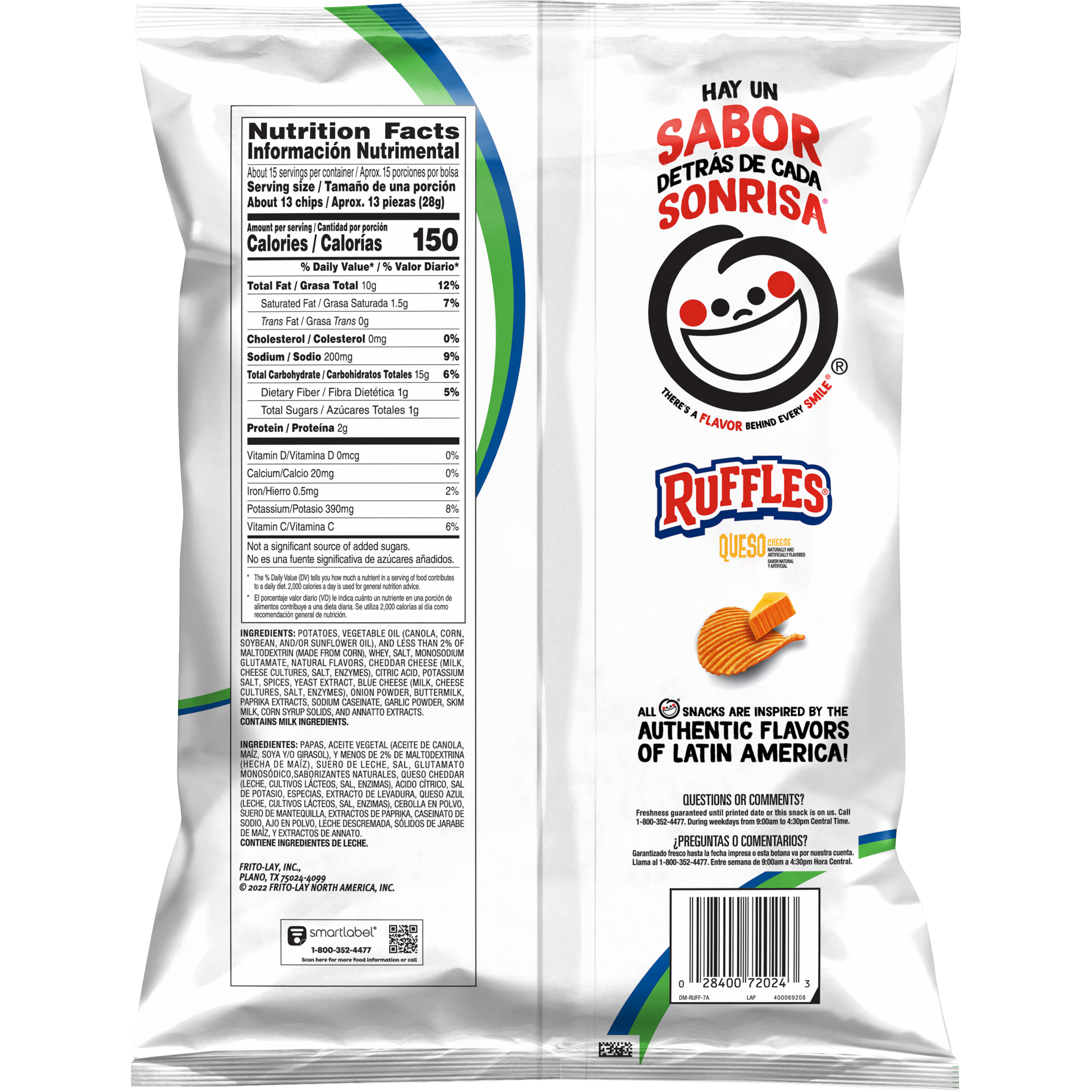 Ruffles, Queso Cheese Naturally And Artificially Flavored, Potato Chips thumbnail