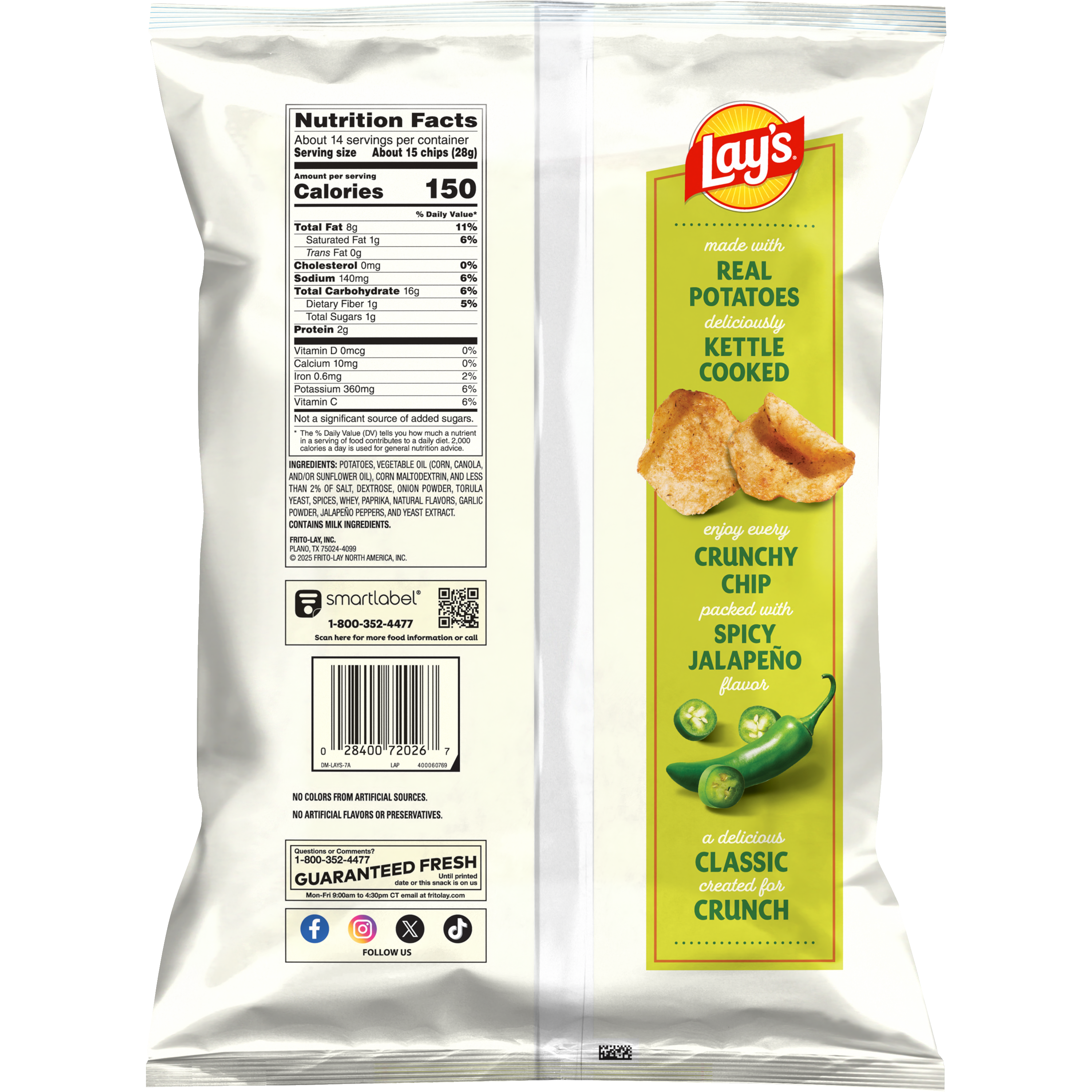 Lay's, Kettle Cooked, Jalapeno Flavored, Potato Chips thumbnail