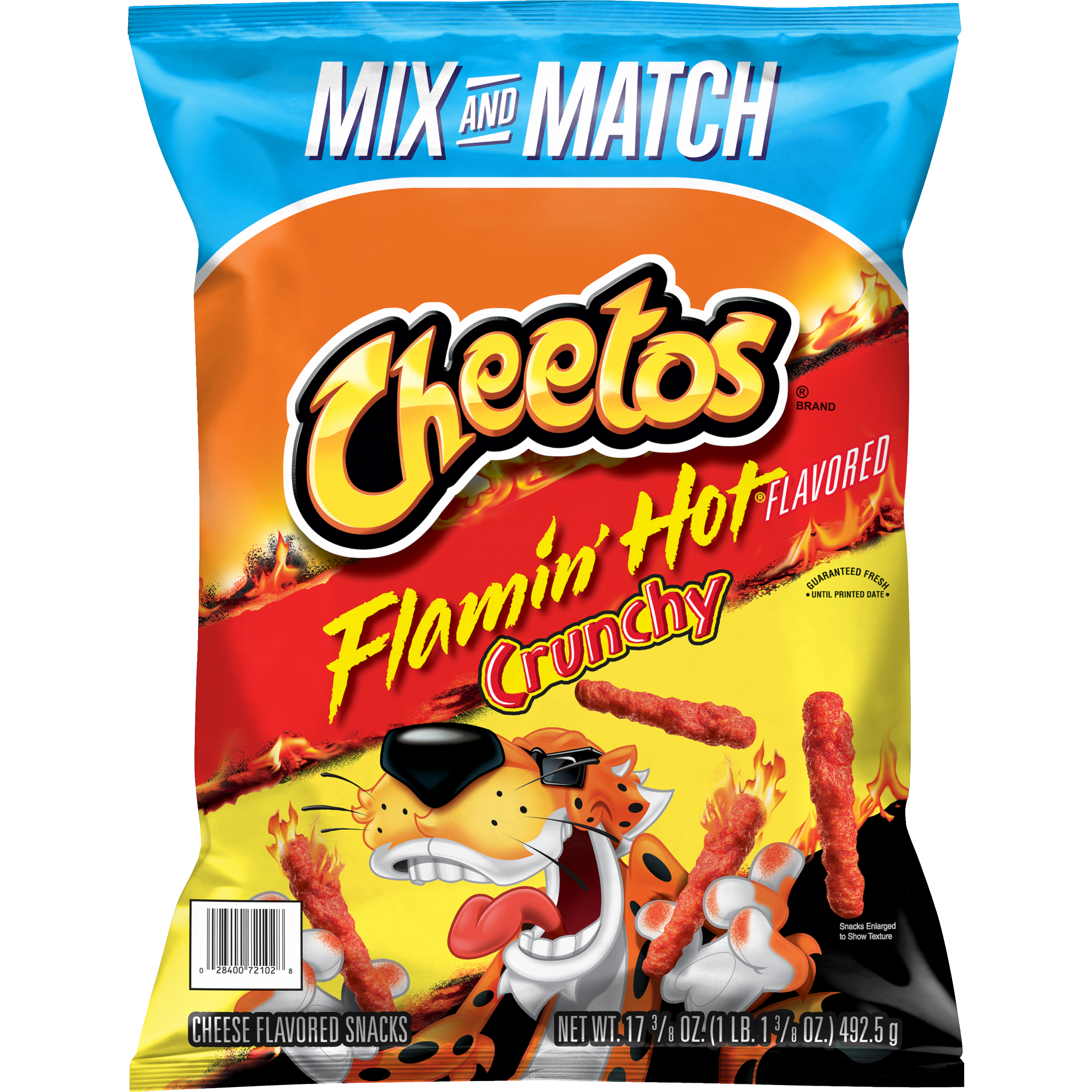 Cheetos, Crunchy, Flamin' Hot Flavored, Cheese Flavored Snacks