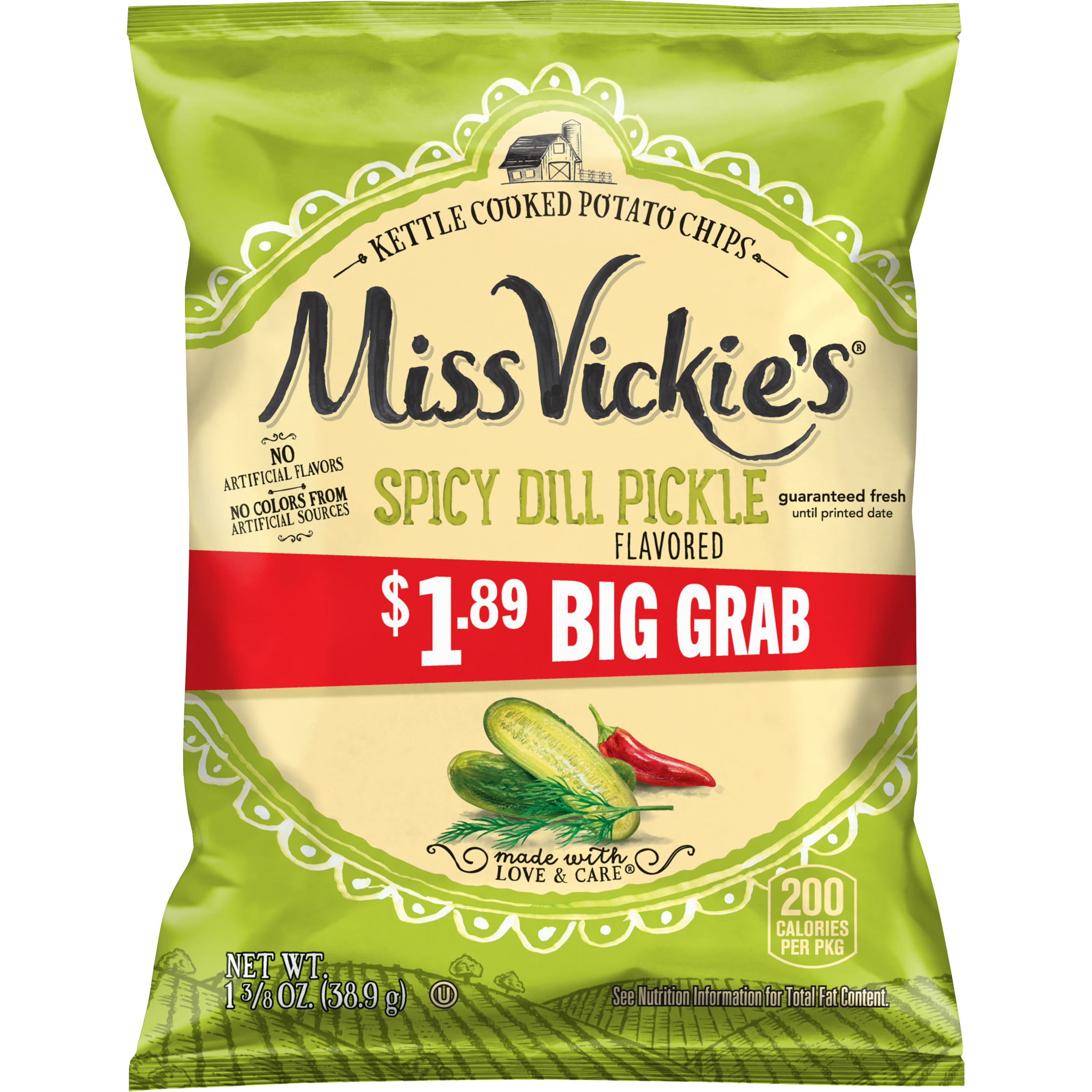 Miss Vickie's, Spicy Dill Pickle Flavored, Kettle Cooked Potato Chips