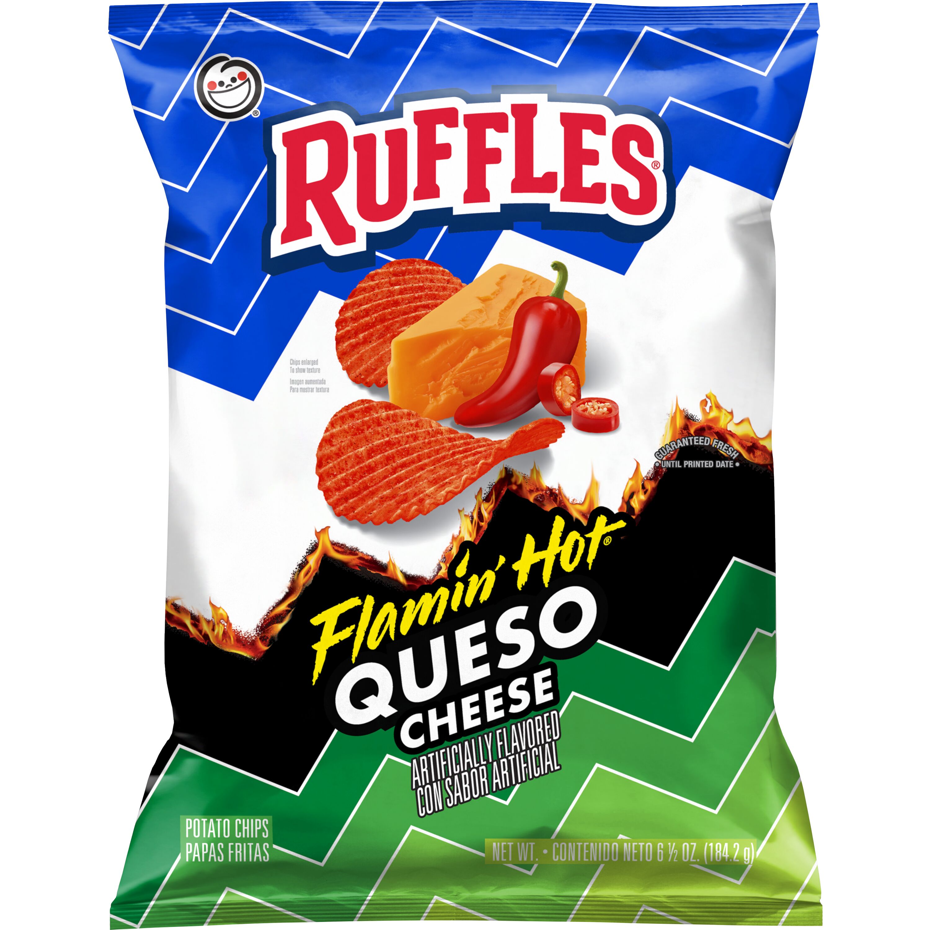 Ruffles, Flamin' Hot Queso Cheese Artificially Flavored, Potato Chips