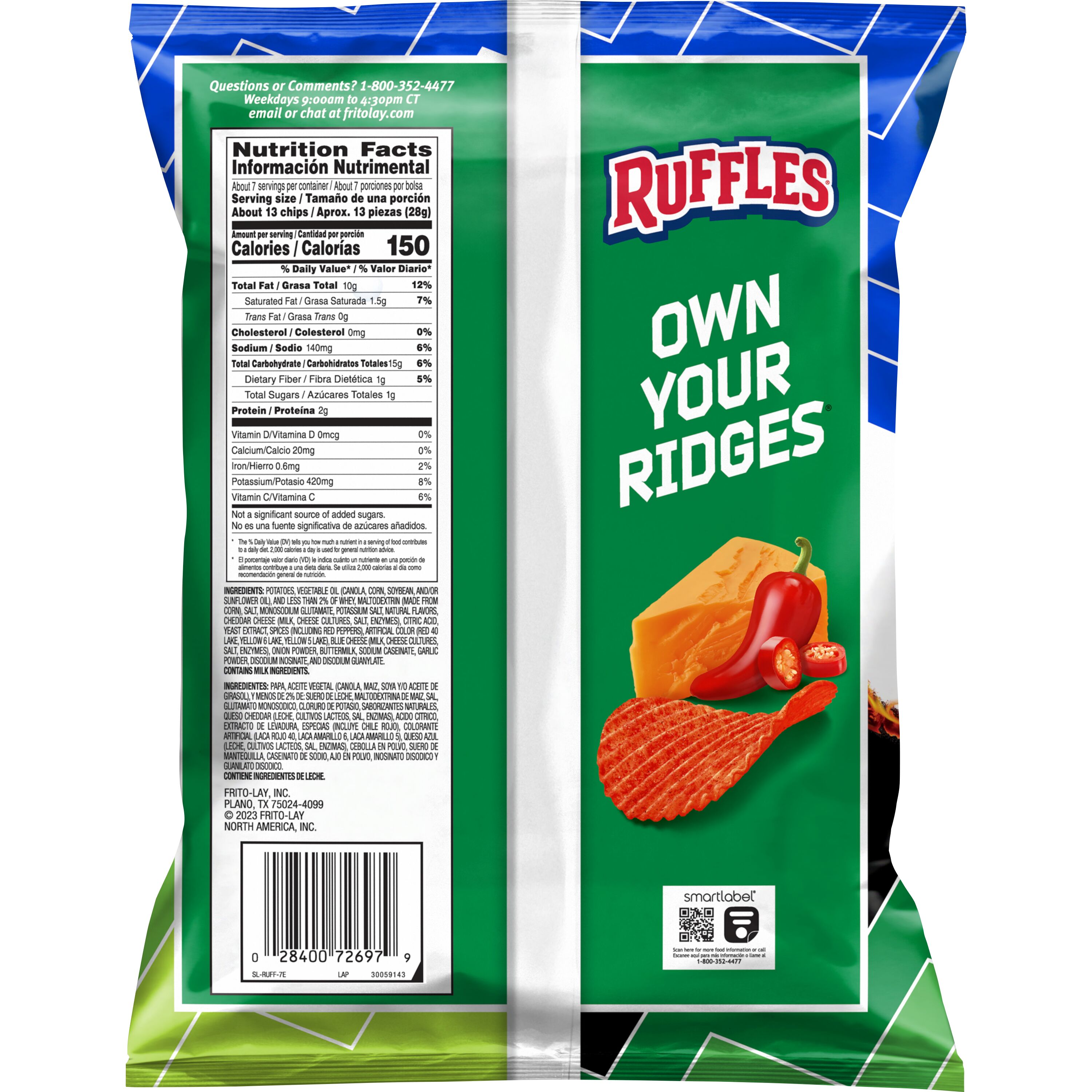 Ruffles, Flamin' Hot Queso Cheese Artificially Flavored, Potato Chips thumbnail