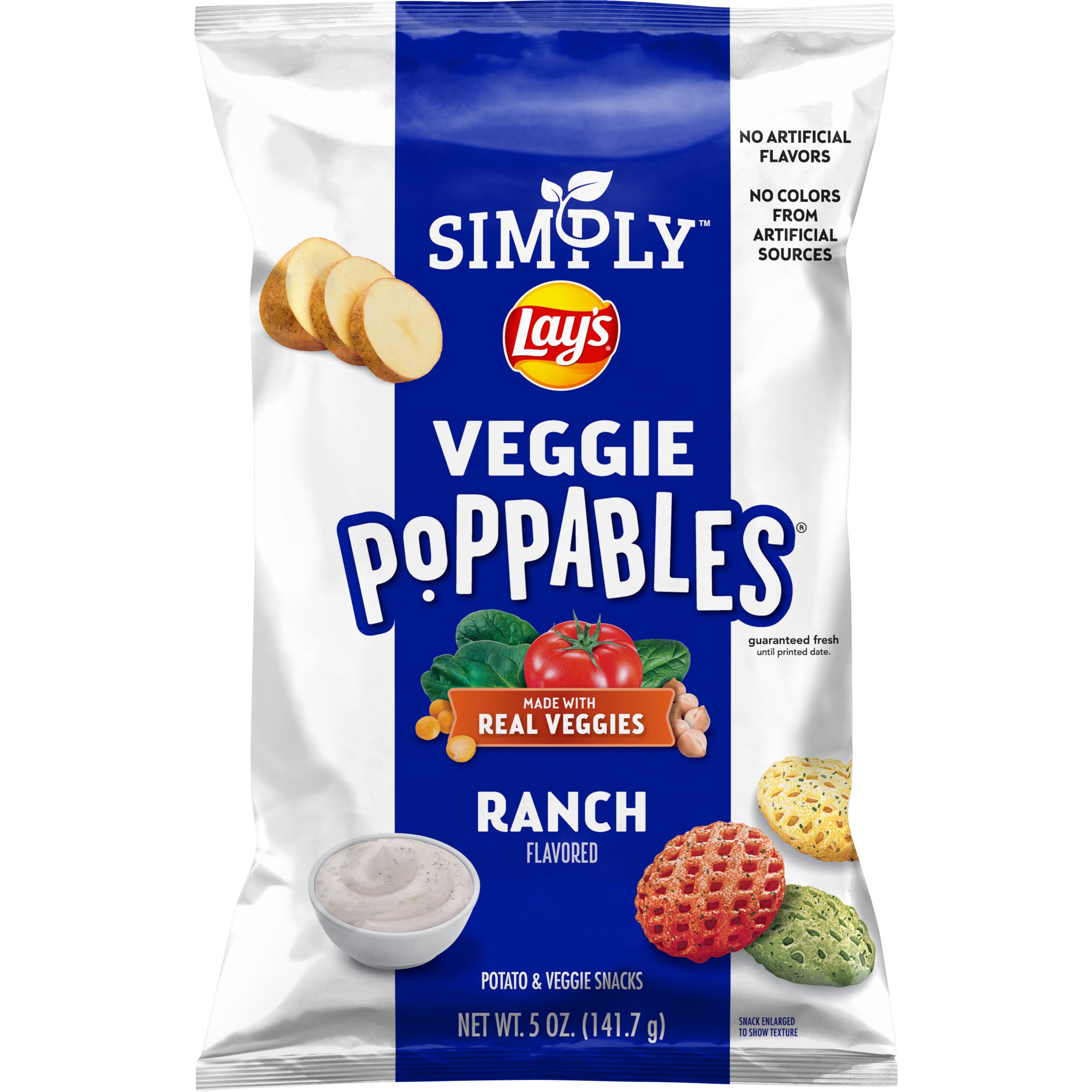 Lay's, Simply, Veggie Poppables, Ranch Flavored, Potato & Veggie Snacks