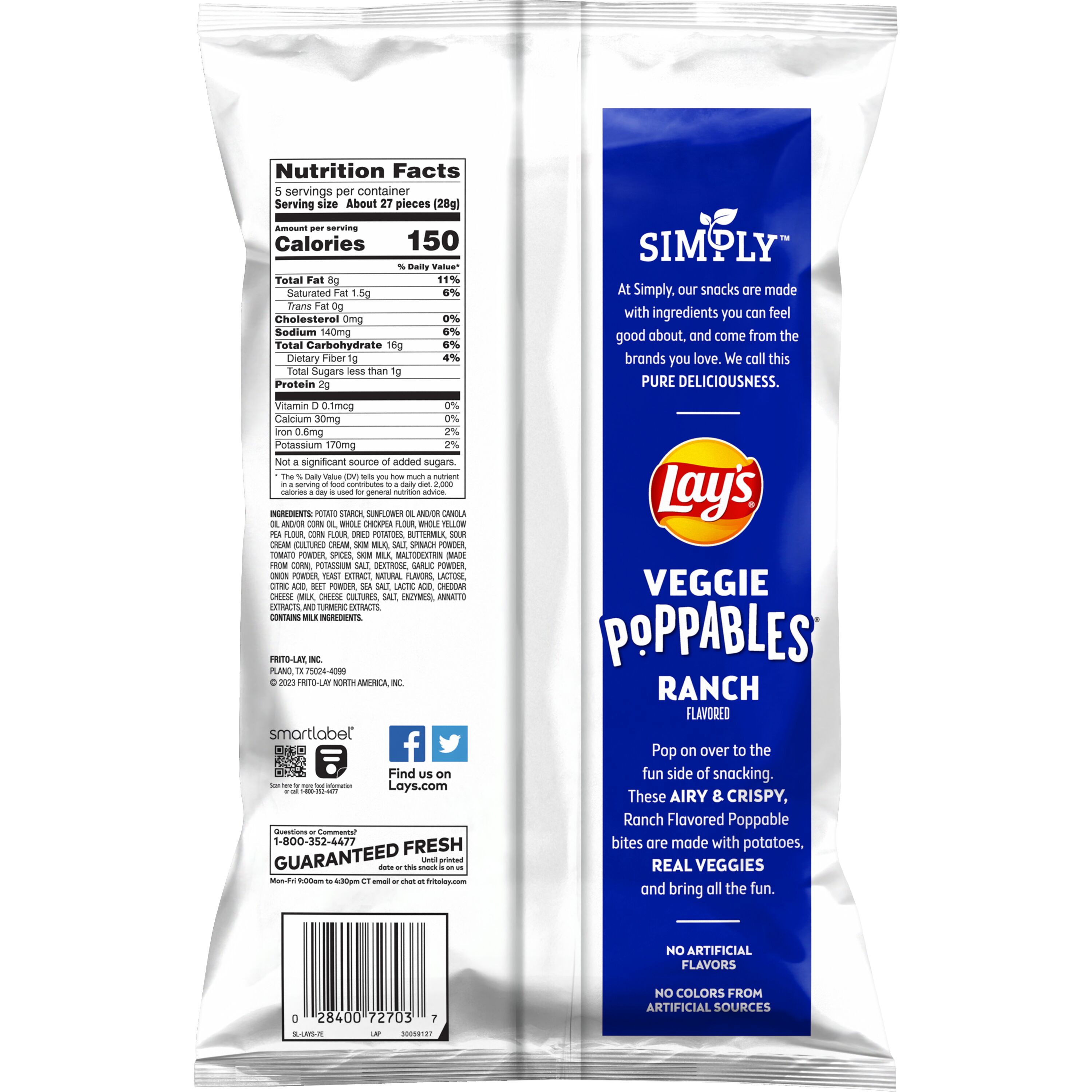 Lay's, Simply, Veggie Poppables, Ranch Flavored, Potato & Veggie Snacks thumbnail