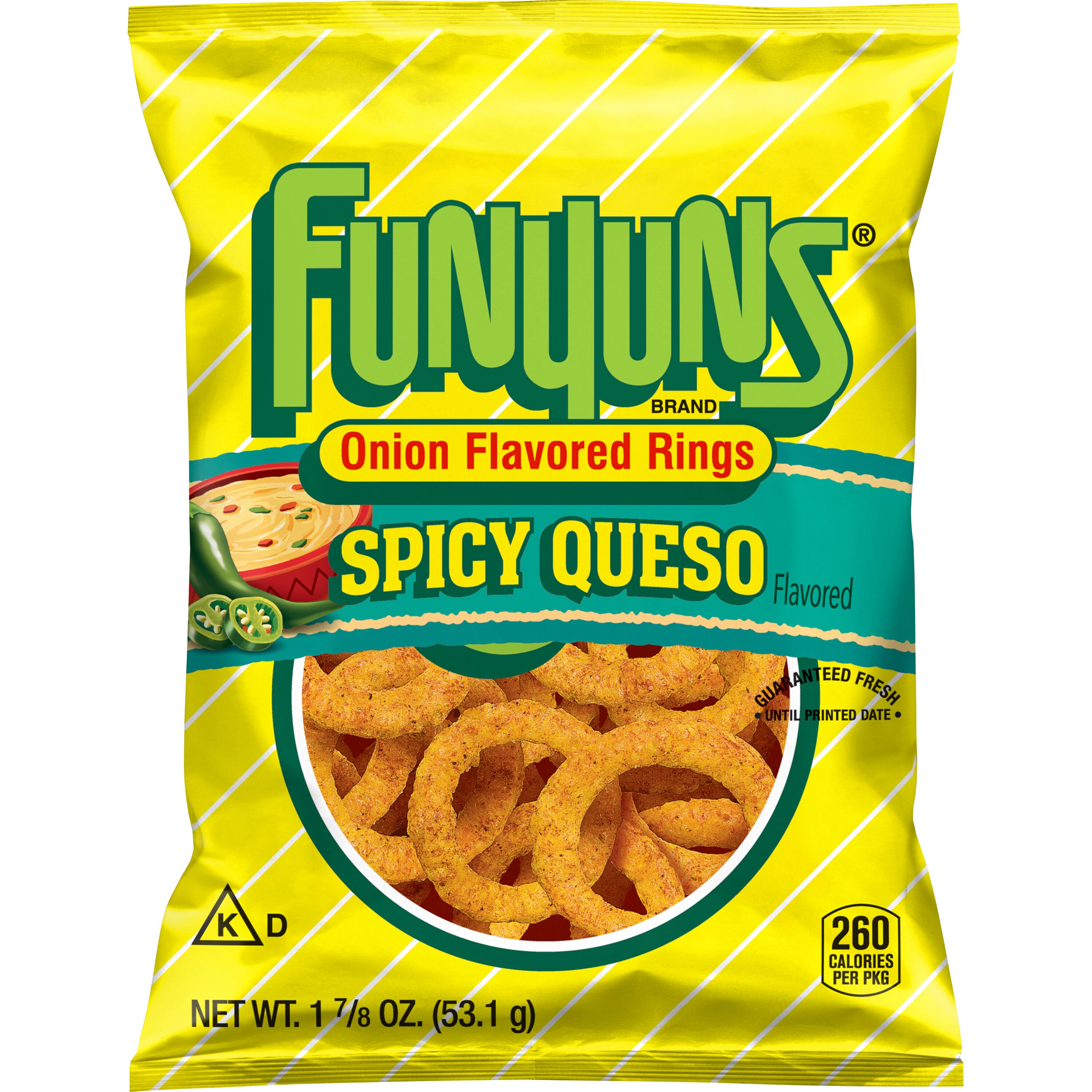 Funyuns, Spicy Queso Flavored, Onion Flavored Rings