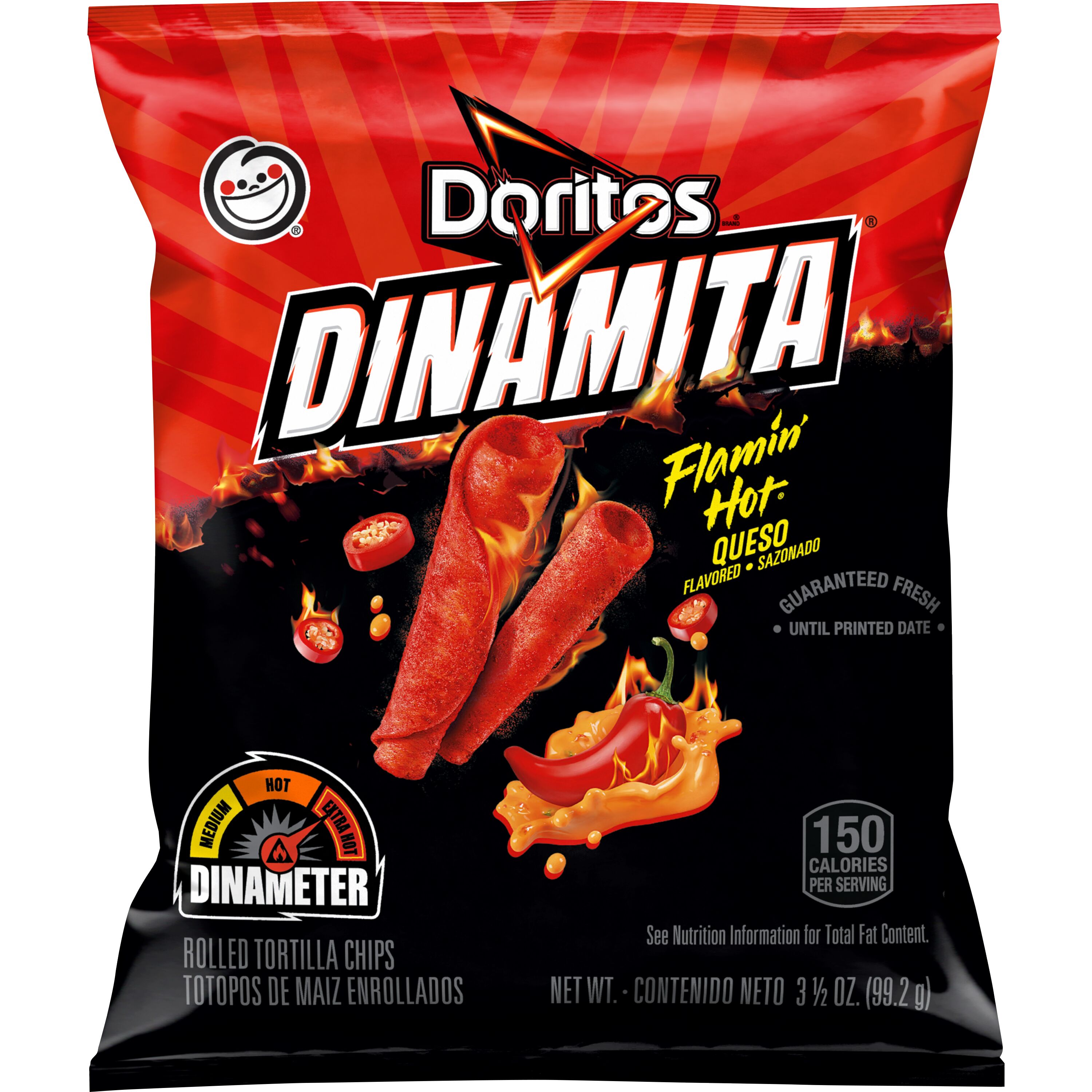 Doritos, Dinamita, Flamin' Hot Queso Flavored, Rolled Tortilla Chips