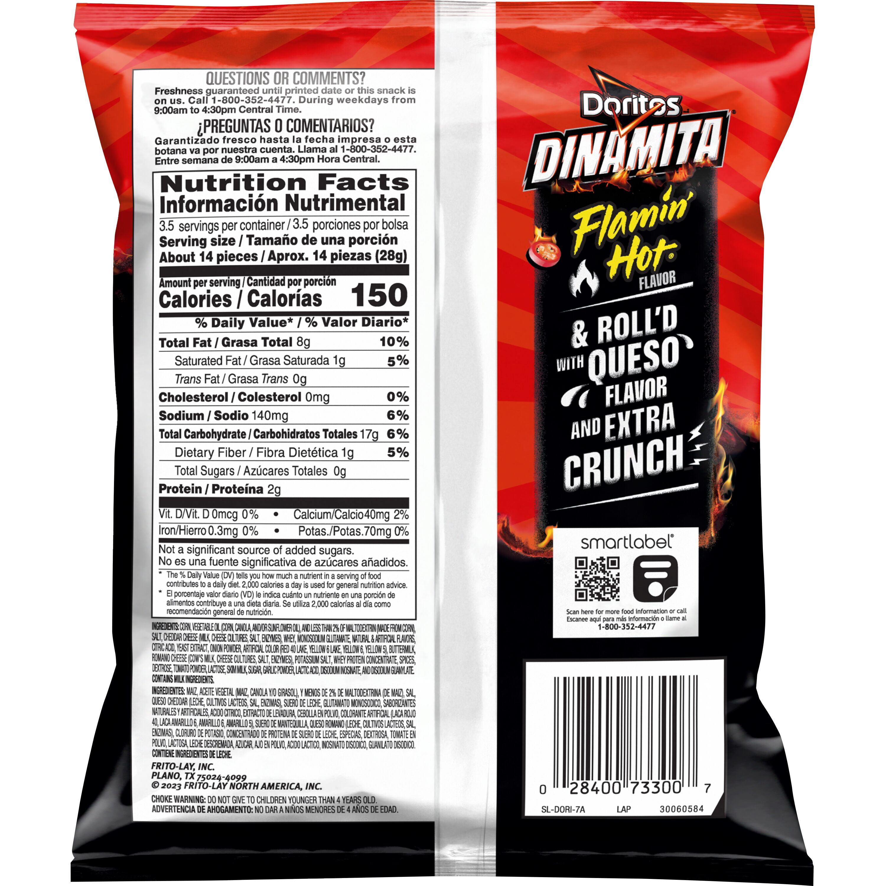 Doritos, Dinamita, Flamin' Hot Queso Flavored, Rolled Tortilla Chips thumbnail