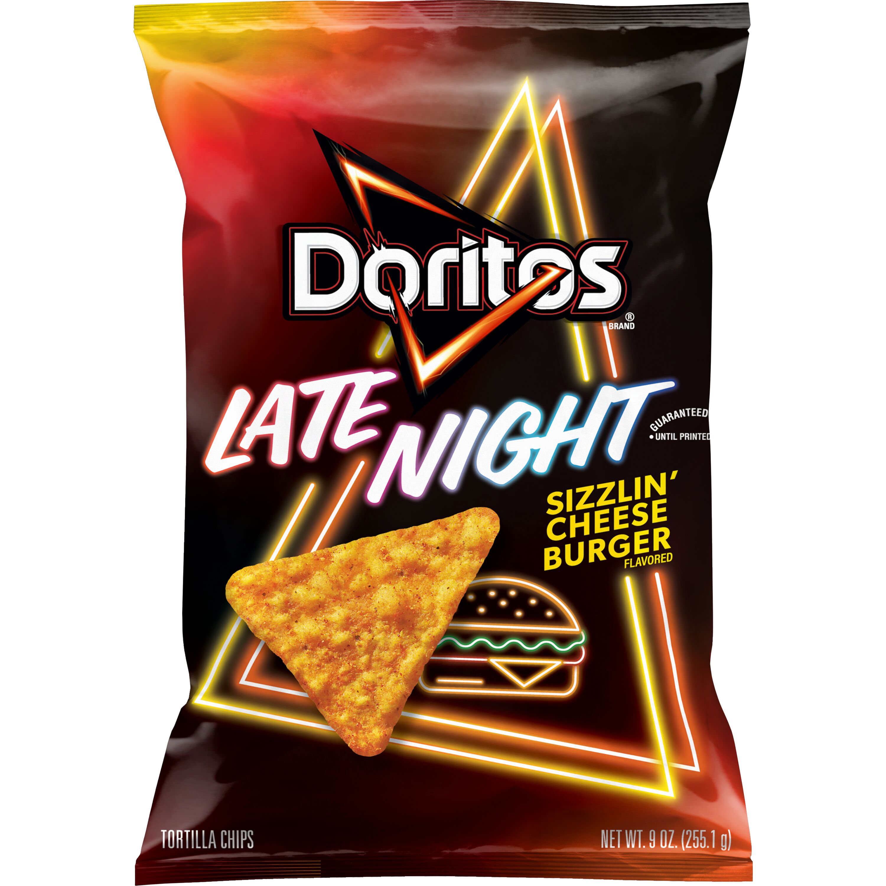 Doritos, Late Night, Sizzlin' Cheese Burger Flavored, Tortilla Chips
