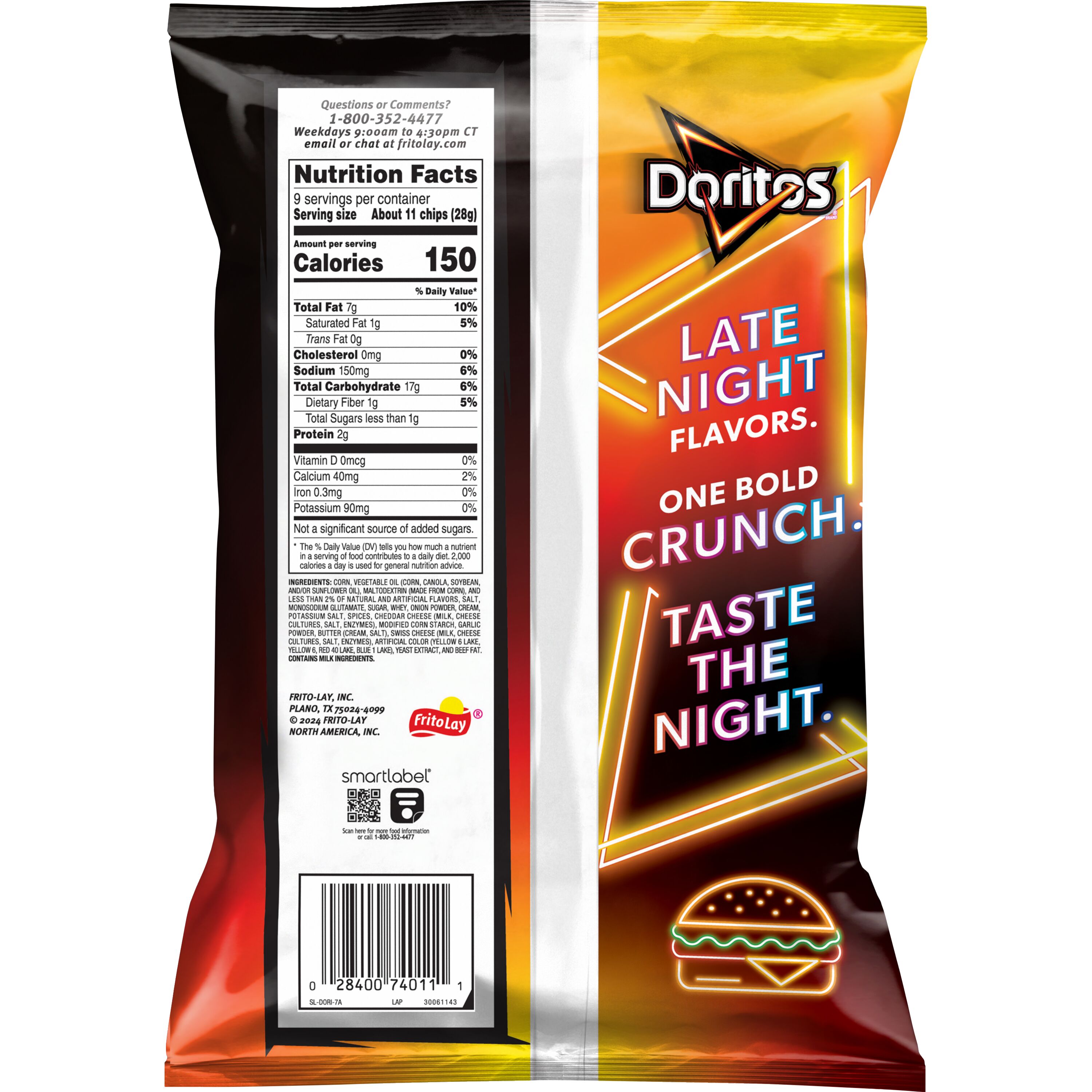 Doritos, Late Night, Sizzlin' Cheese Burger Flavored, Tortilla Chips thumbnail