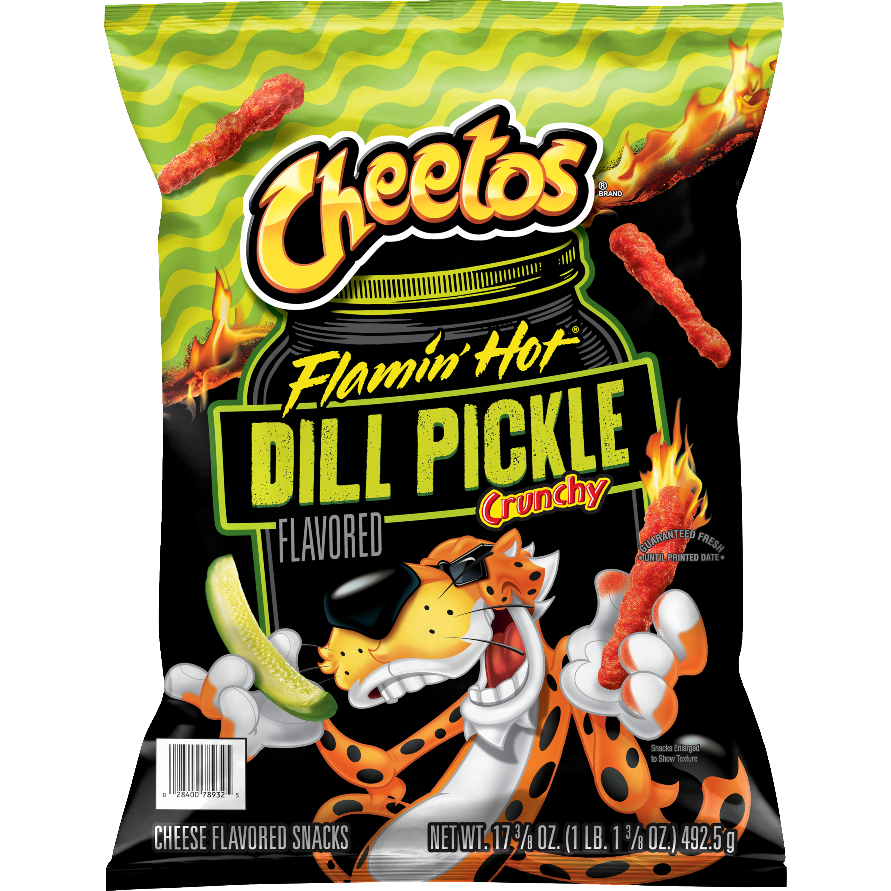 Cheetos, Crunchy, Flamin' Hot Dill Pickle Flavored, Cheese Flavored Snacks