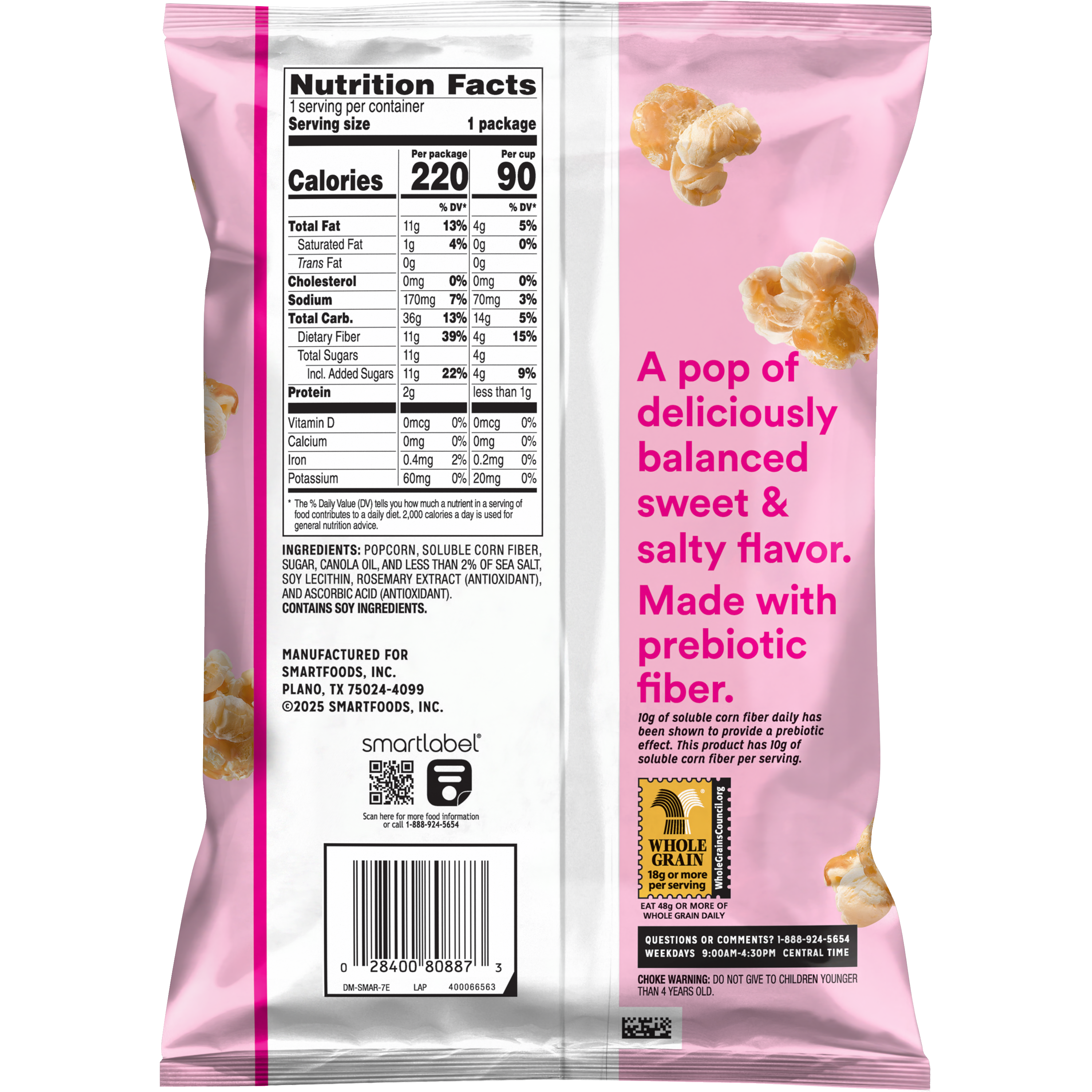 Smartfood, Fiber Pop, Sweet & Salty, Coated Popcorn thumbnail
