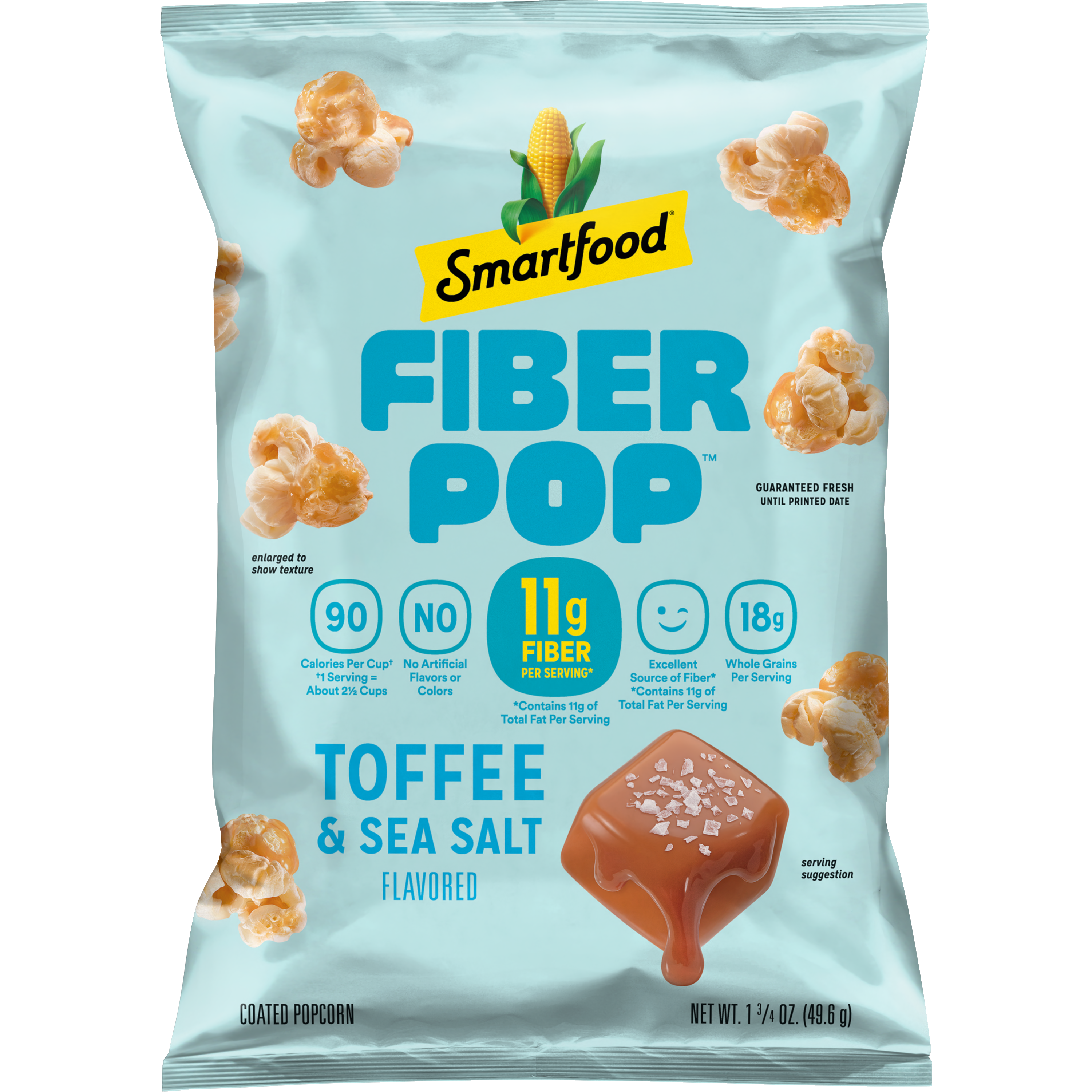Smartfood, Fiber Pop, Toffee & Sea Salt Flavored, Coated Popcorn