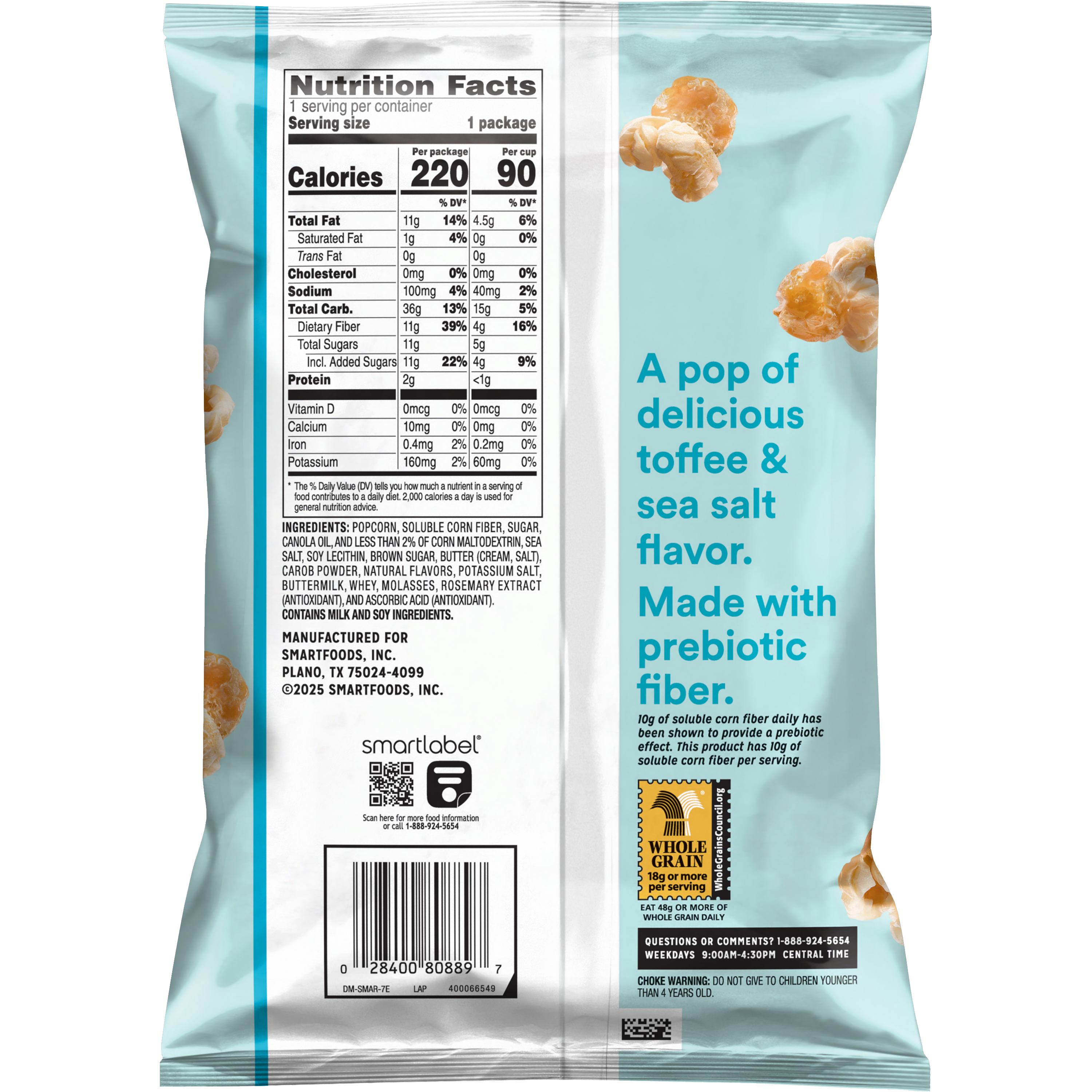 Smartfood, Fiber Pop, Toffee & Sea Salt Flavored, Coated Popcorn thumbnail