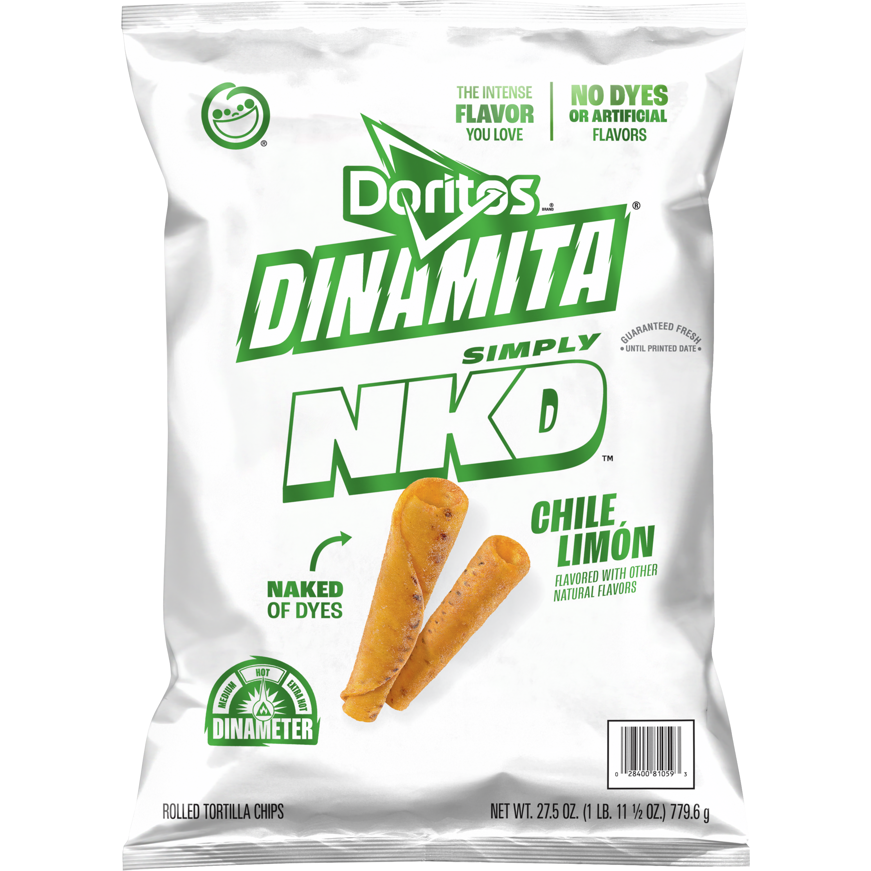 Doritos, Dinamita, Simply NKD, Chile Limon Flavored, Rolled Tortilla Chips