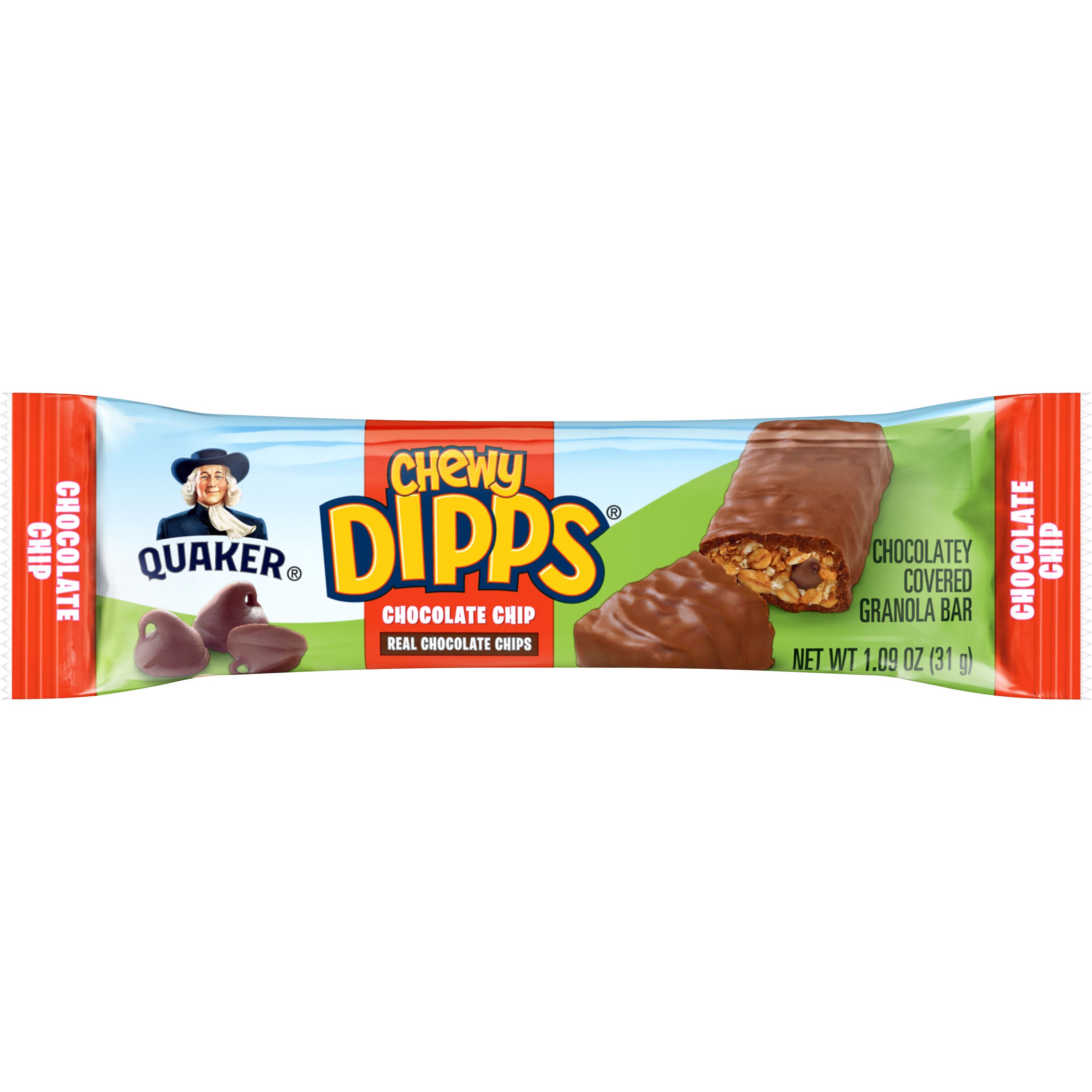 Quaker, Chewy Dipps, Chocolate Chip, Chocolatey Covered Granola Bar